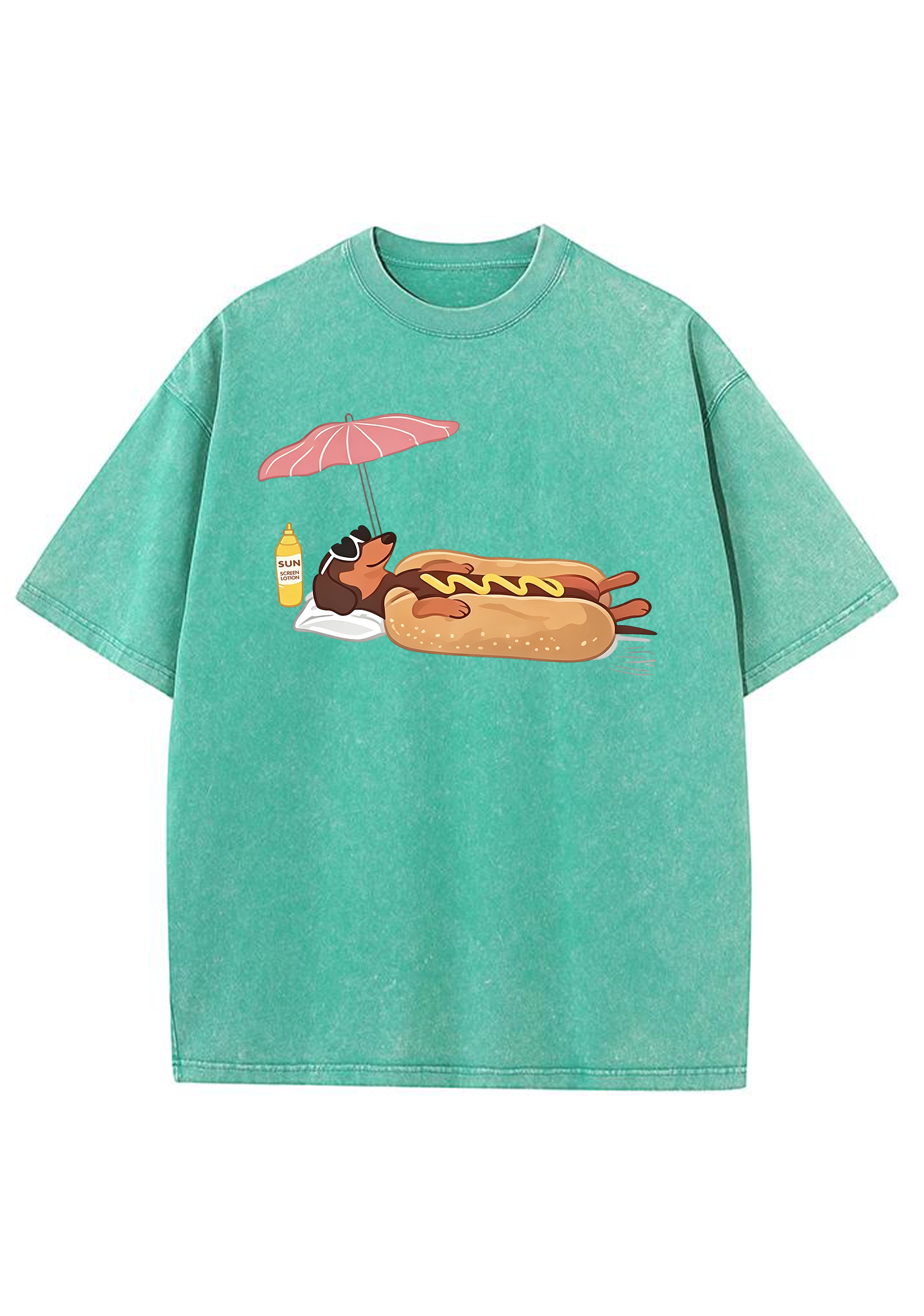Dachshund Hot Dog Beach Washed Tee