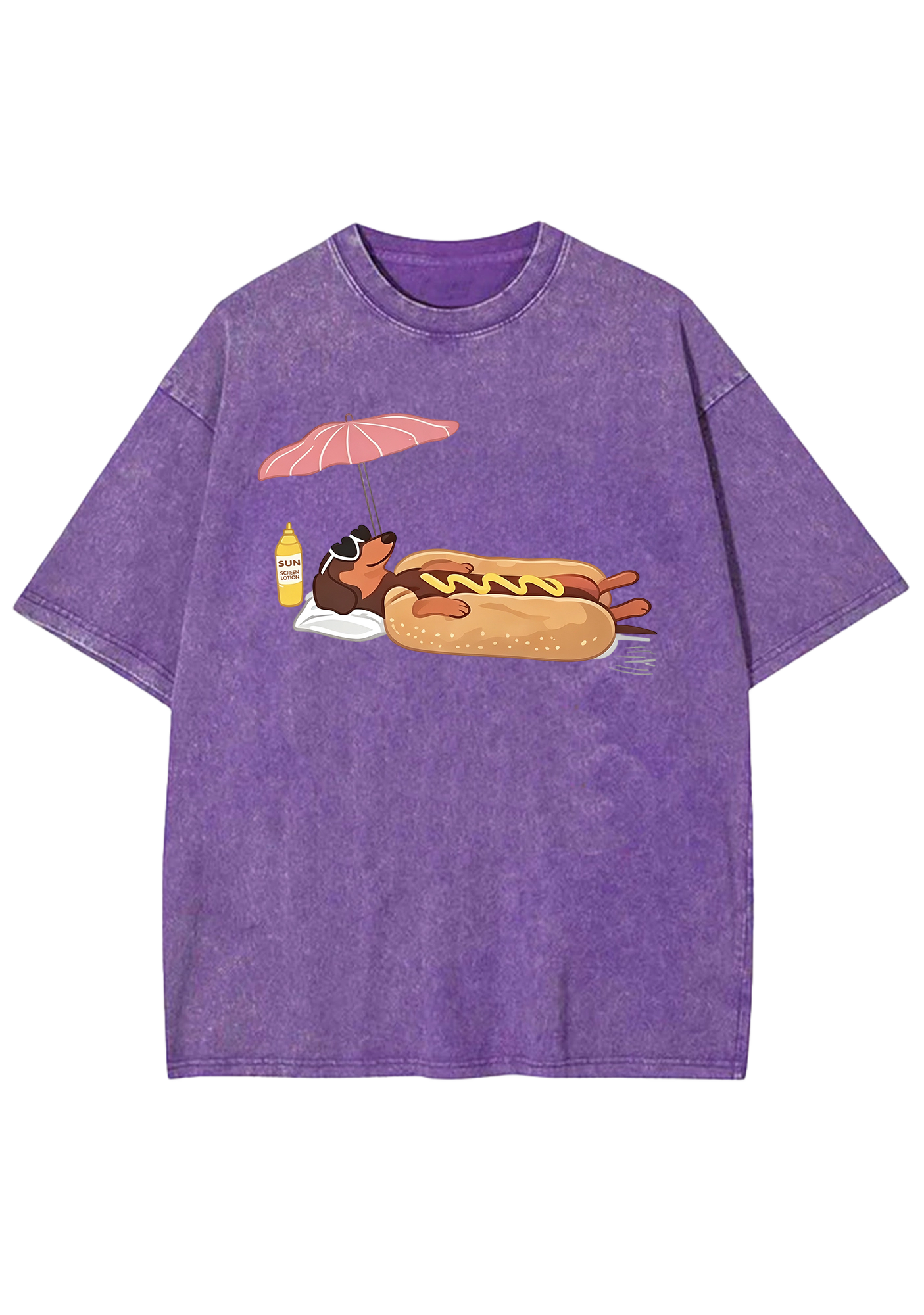 Dachshund Hot Dog Beach Washed Tee