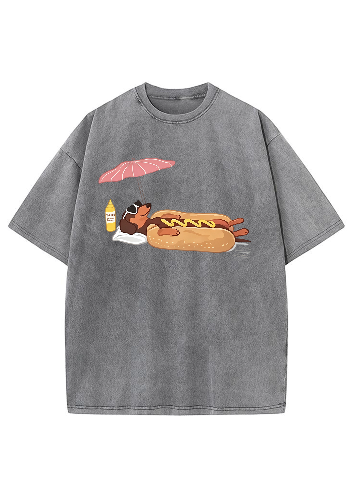 Dachshund Hot Dog Beach Washed Tee