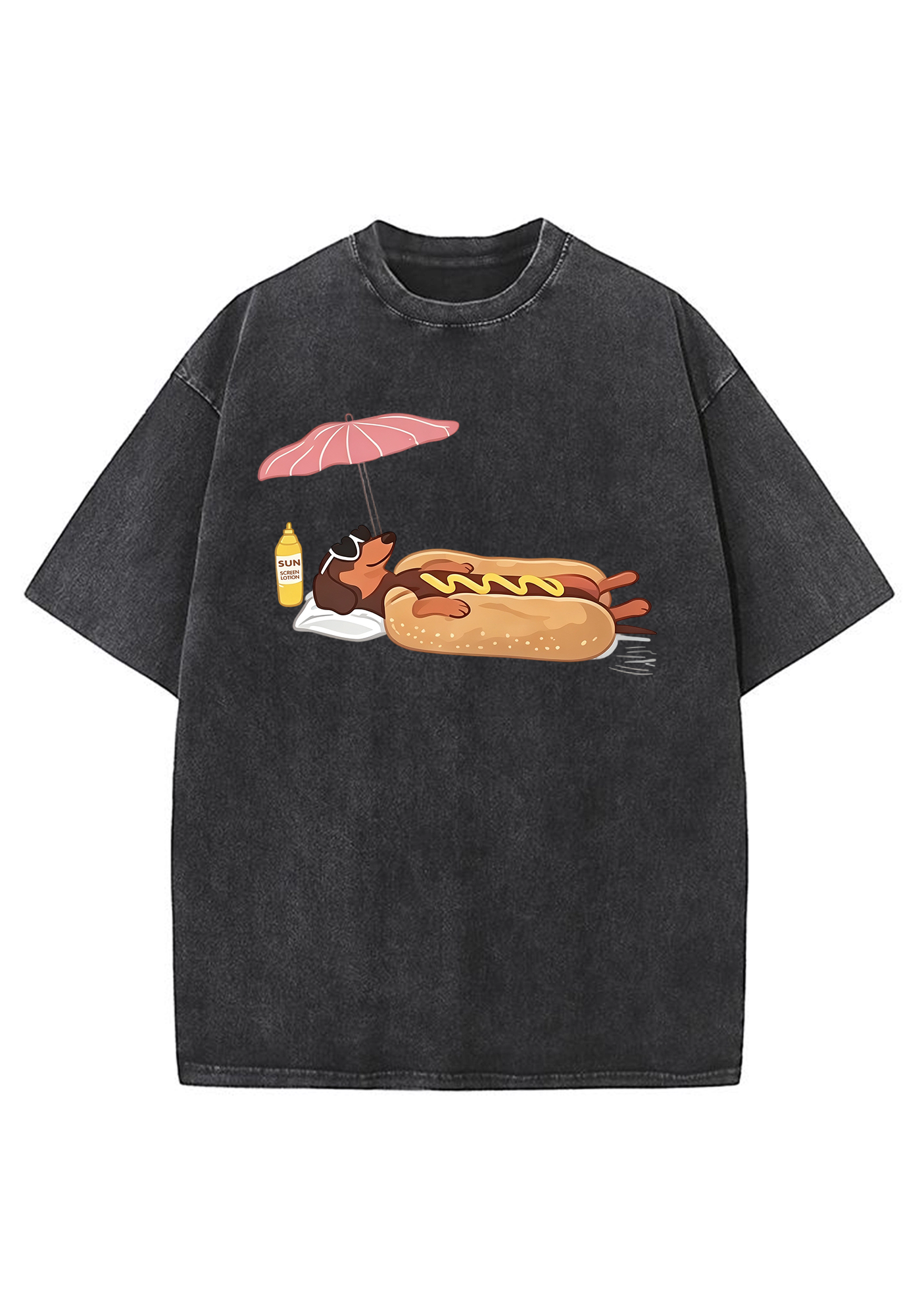 Dachshund Hot Dog Beach Washed Tee