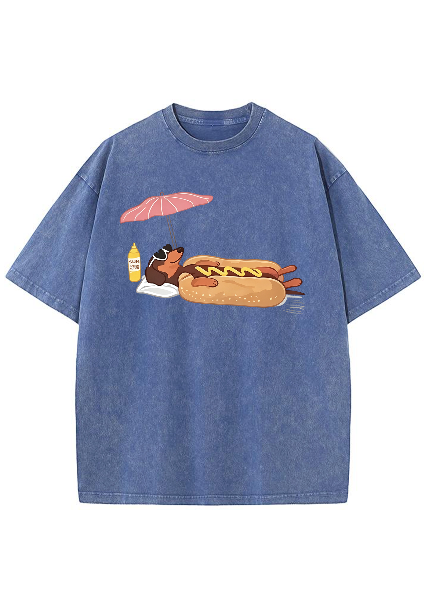 Dachshund Hot Dog Beach Washed Tee