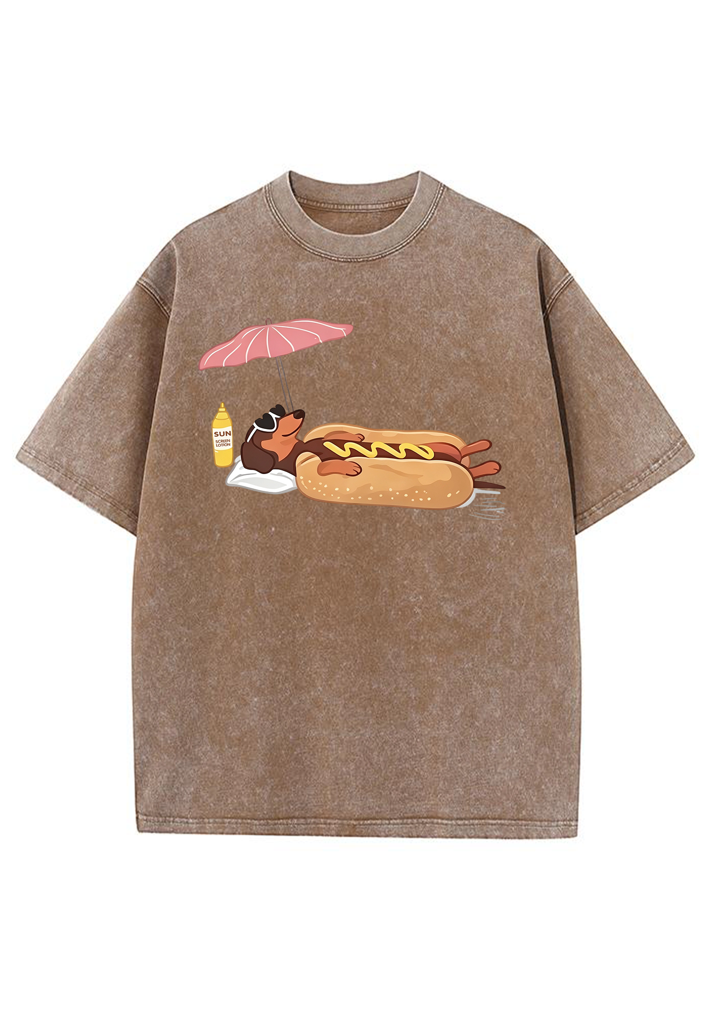 Dachshund Hot Dog Beach Washed Tee