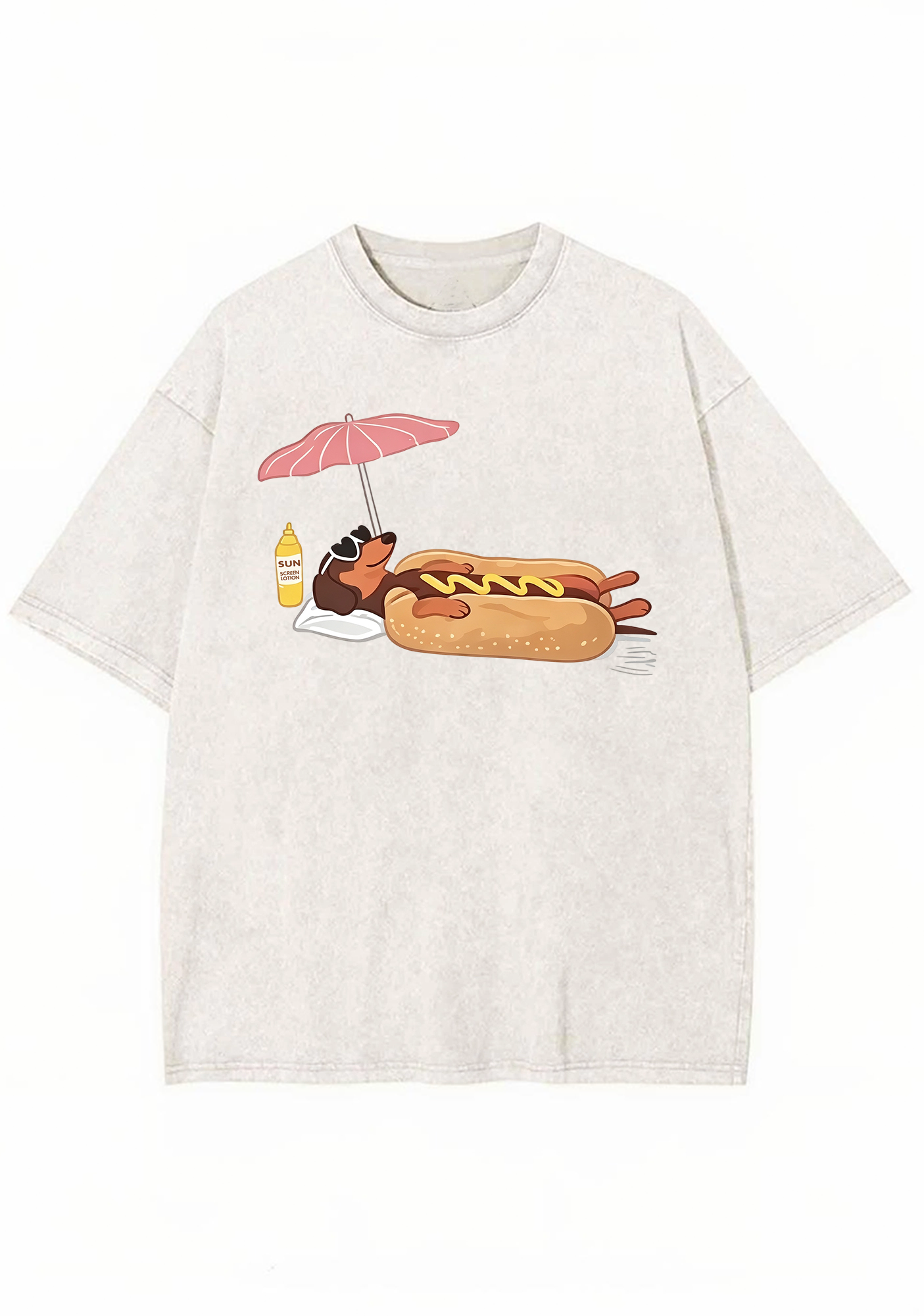 Dachshund Hot Dog Beach Washed Tee