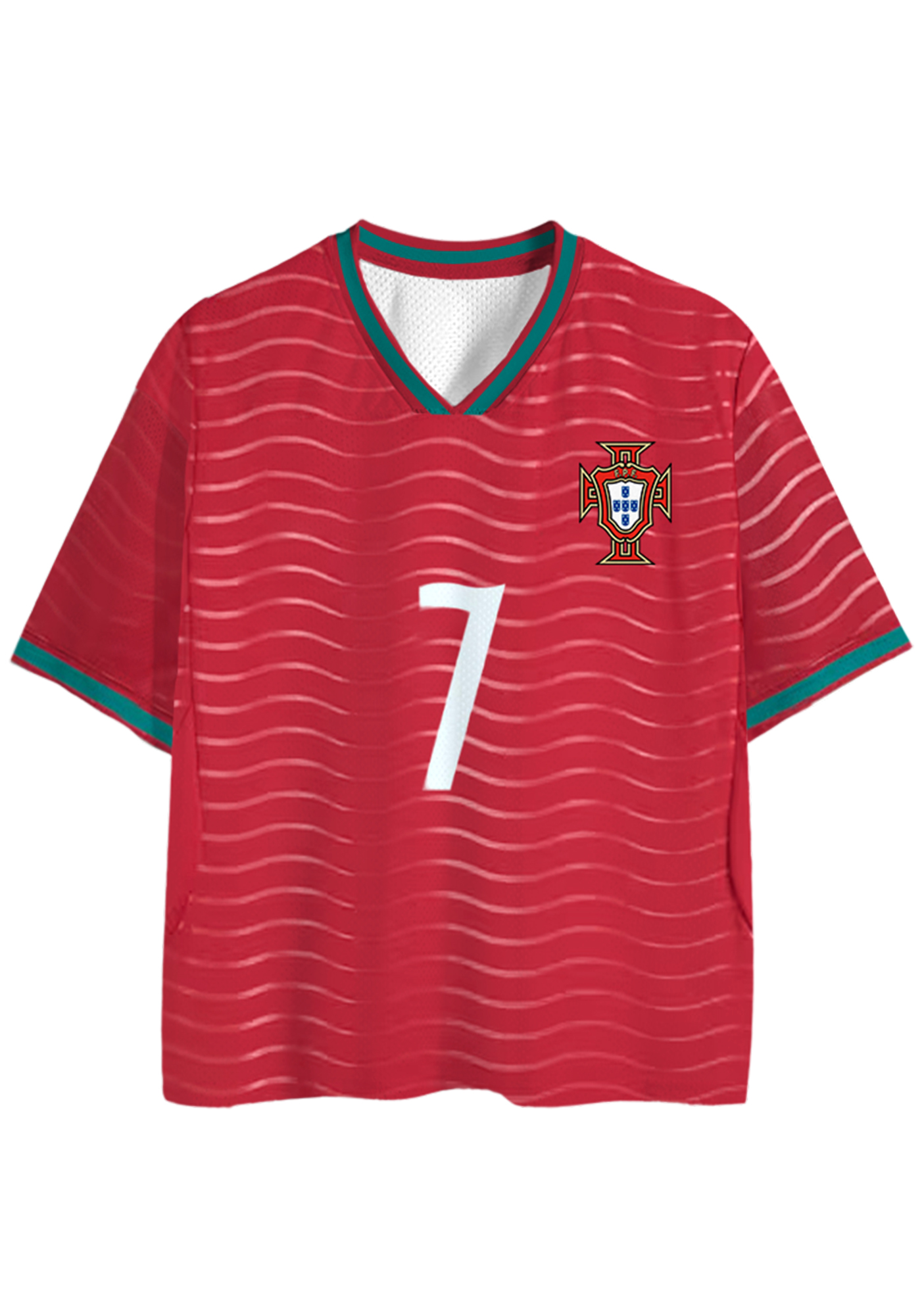 Portugal National Team #7 Red Wavy Stripes Mesh Jersey Shirts