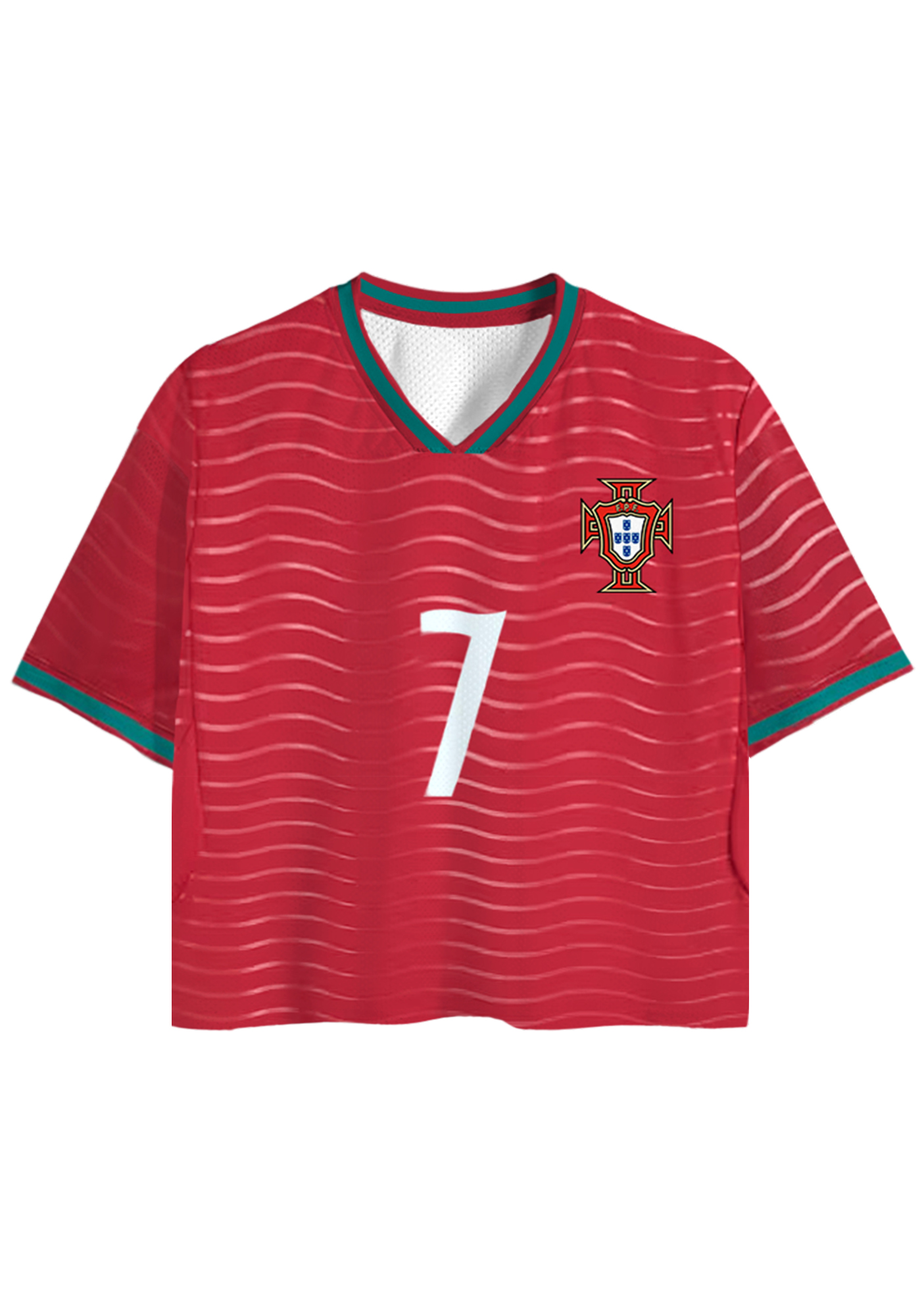 Portugal National Team #7 Red Wavy Stripes Cropped Mesh Jersey Shirt