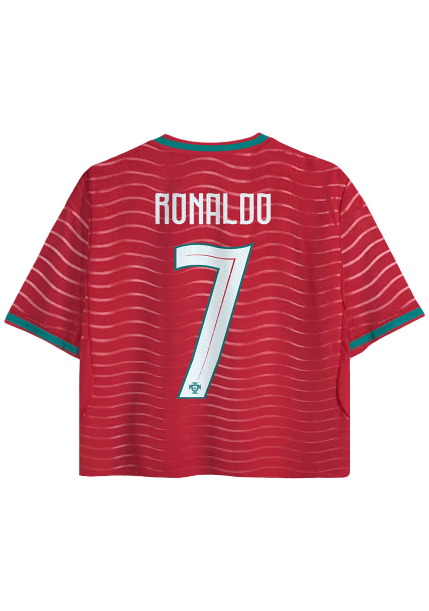 Portugal National Team #7 Red Wavy Stripes Cropped Mesh Jersey Shirt