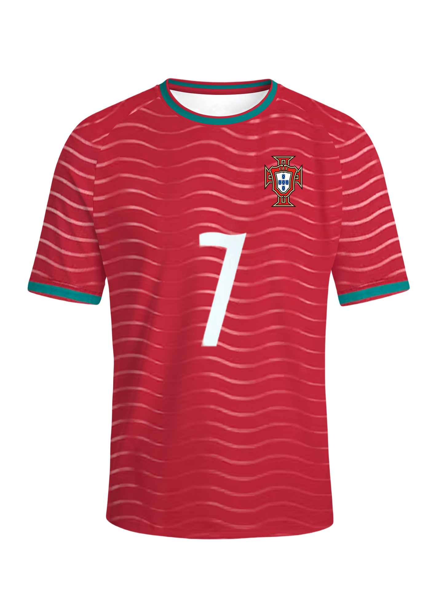 Men's Portugal National Team #7 Red Wavy Stripes Jersey Shirts