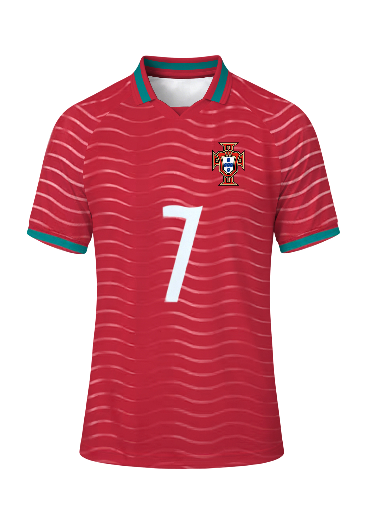 Men's Portugal National Team #7 Red Wavy Stripes Jersey Shirts