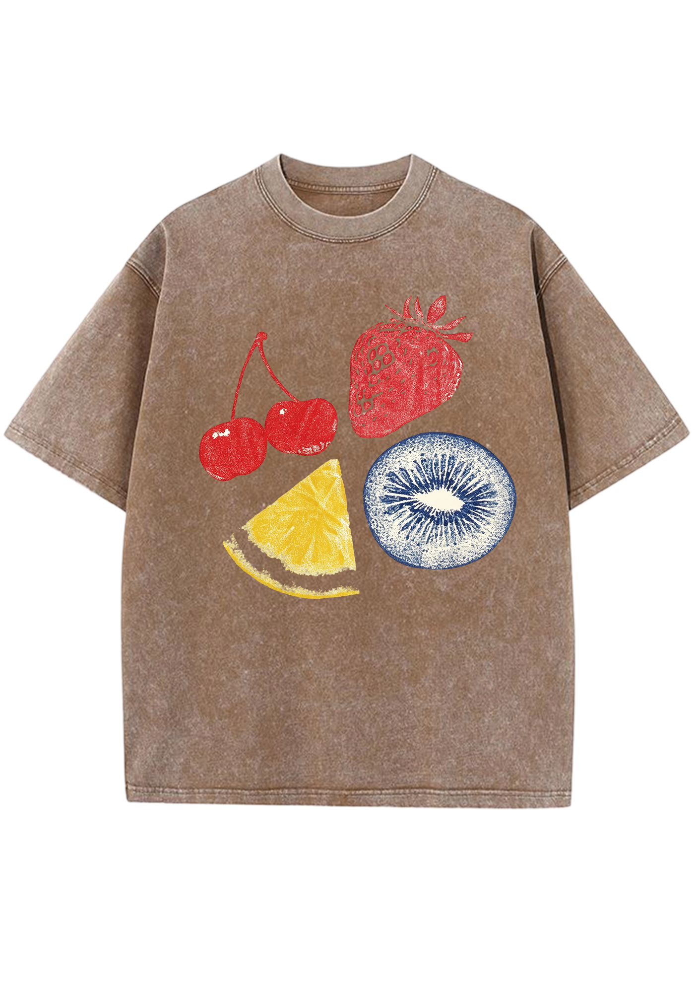 Stamp Mixed Fruit Print Washed Tee