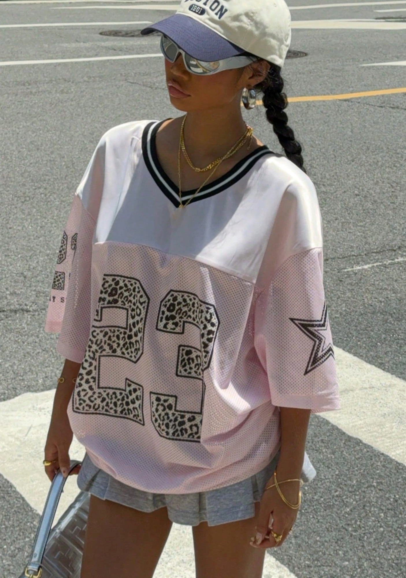 23 Leopard Star Print Oversized Mesh Jersey Shirts