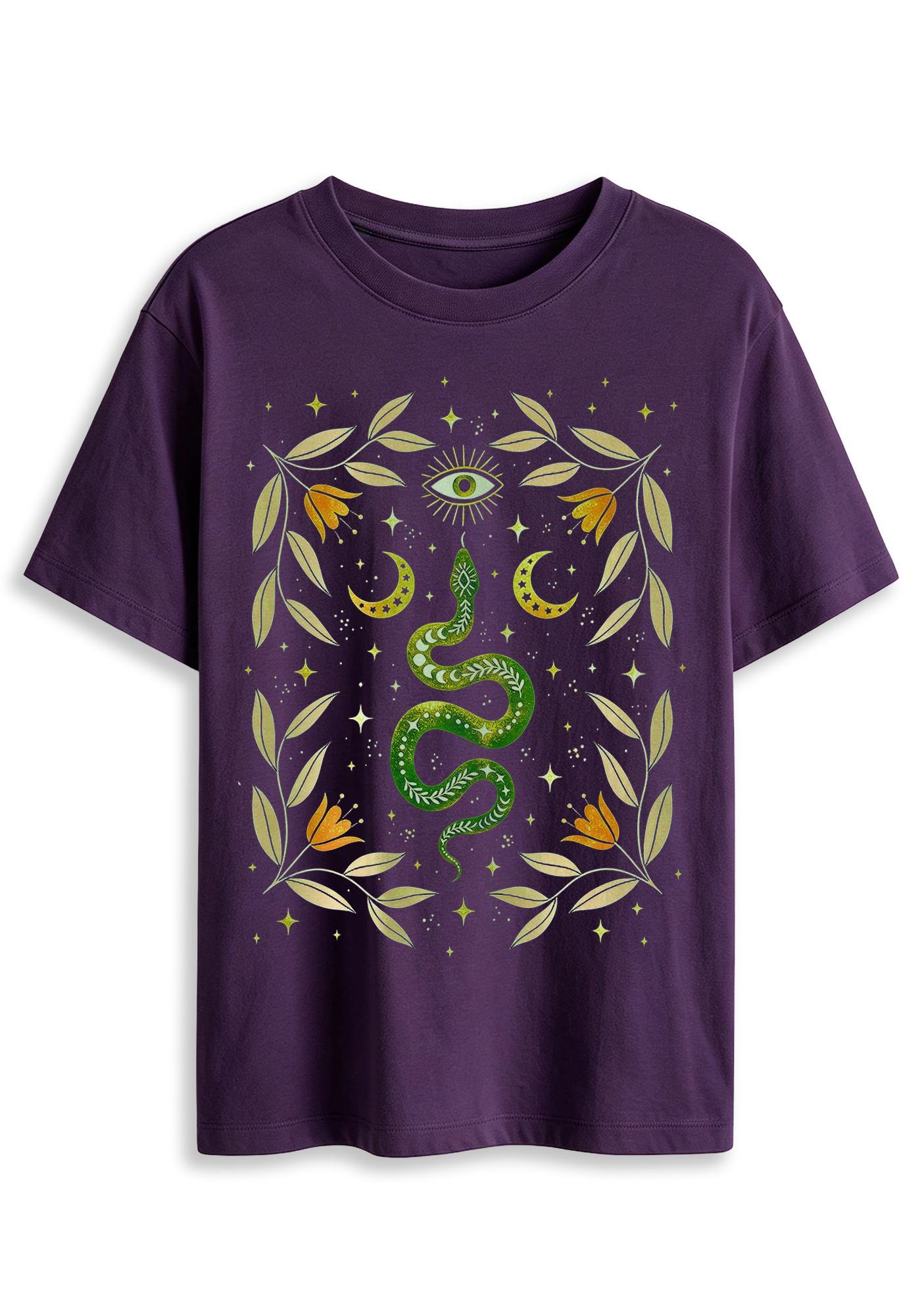 Celestial Snake Evil Eye Moon Star Graphic T-Shirt