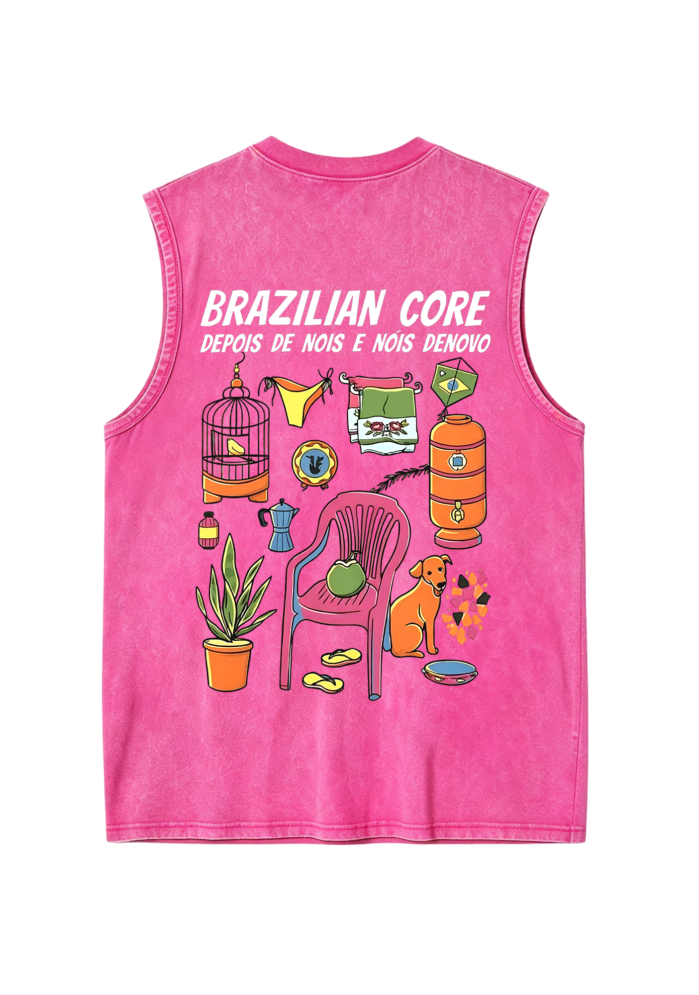 Brazilian Core Daily Life Collage Print Washed Tank