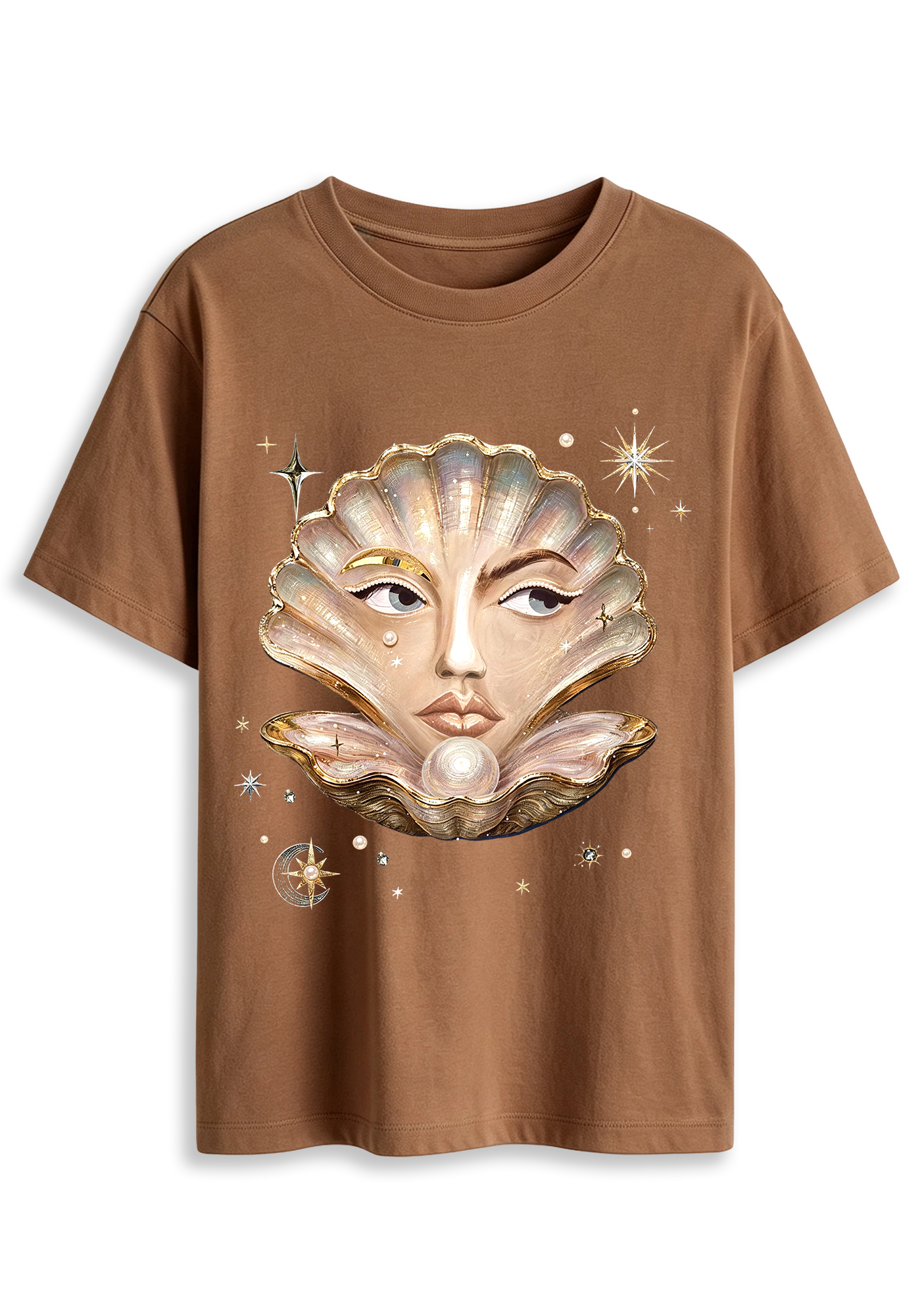 Surreal Seashell Face Pearl Celestial Graphic T-Shirt