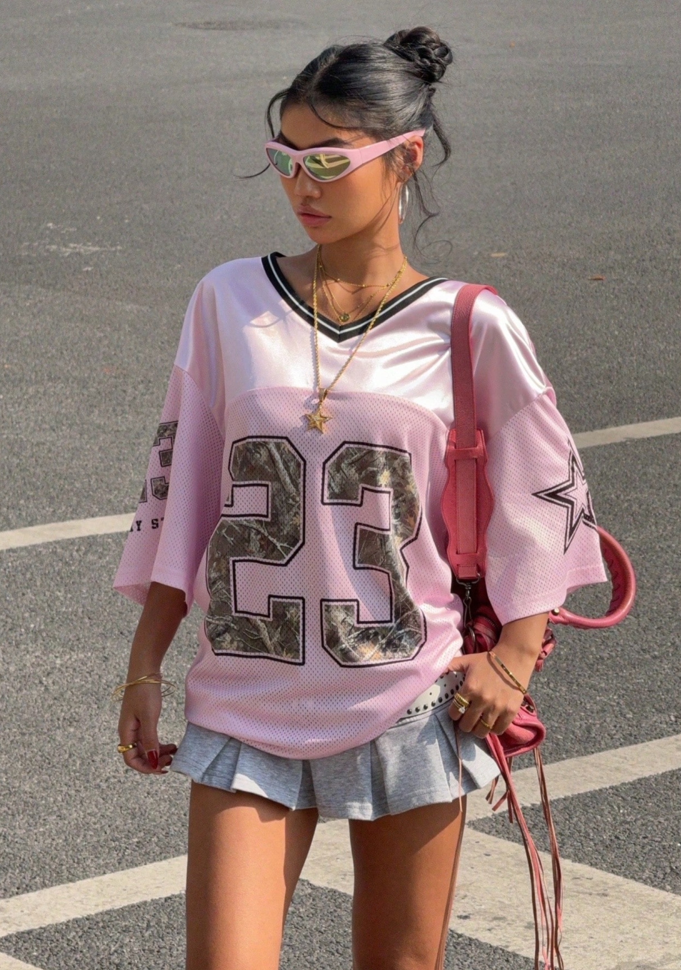 23 Leopard Star Print Oversized Mesh Jersey Shirts