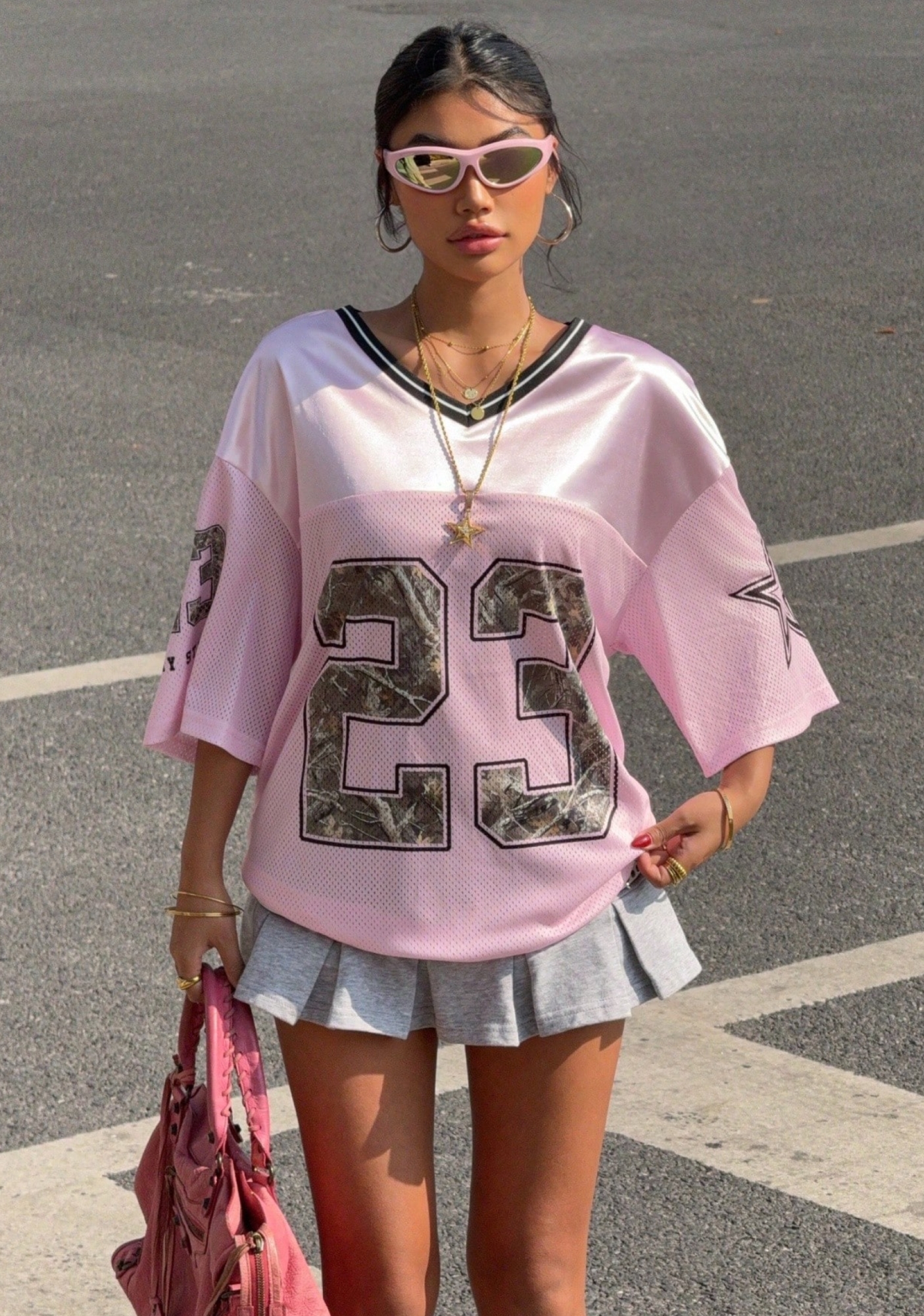 23 Leopard Star Print Oversized Mesh Jersey Shirts