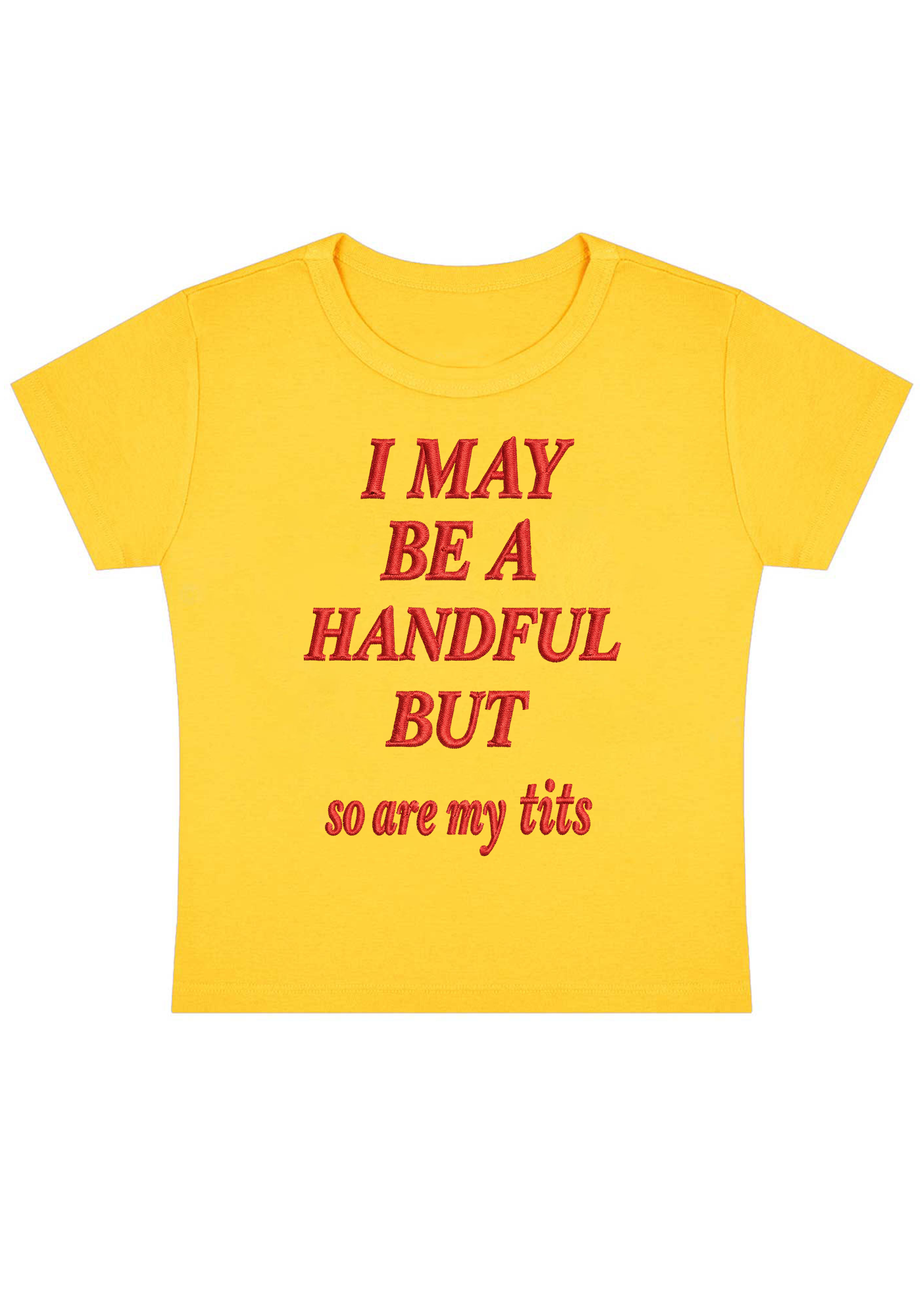 I May Be A Handful But So Are My Tits Embroidery Y2K Baby Tee