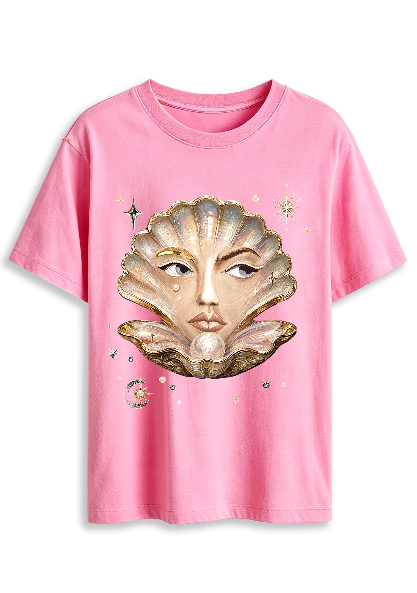 Surreal Seashell Face Pearl Celestial Graphic T-Shirt