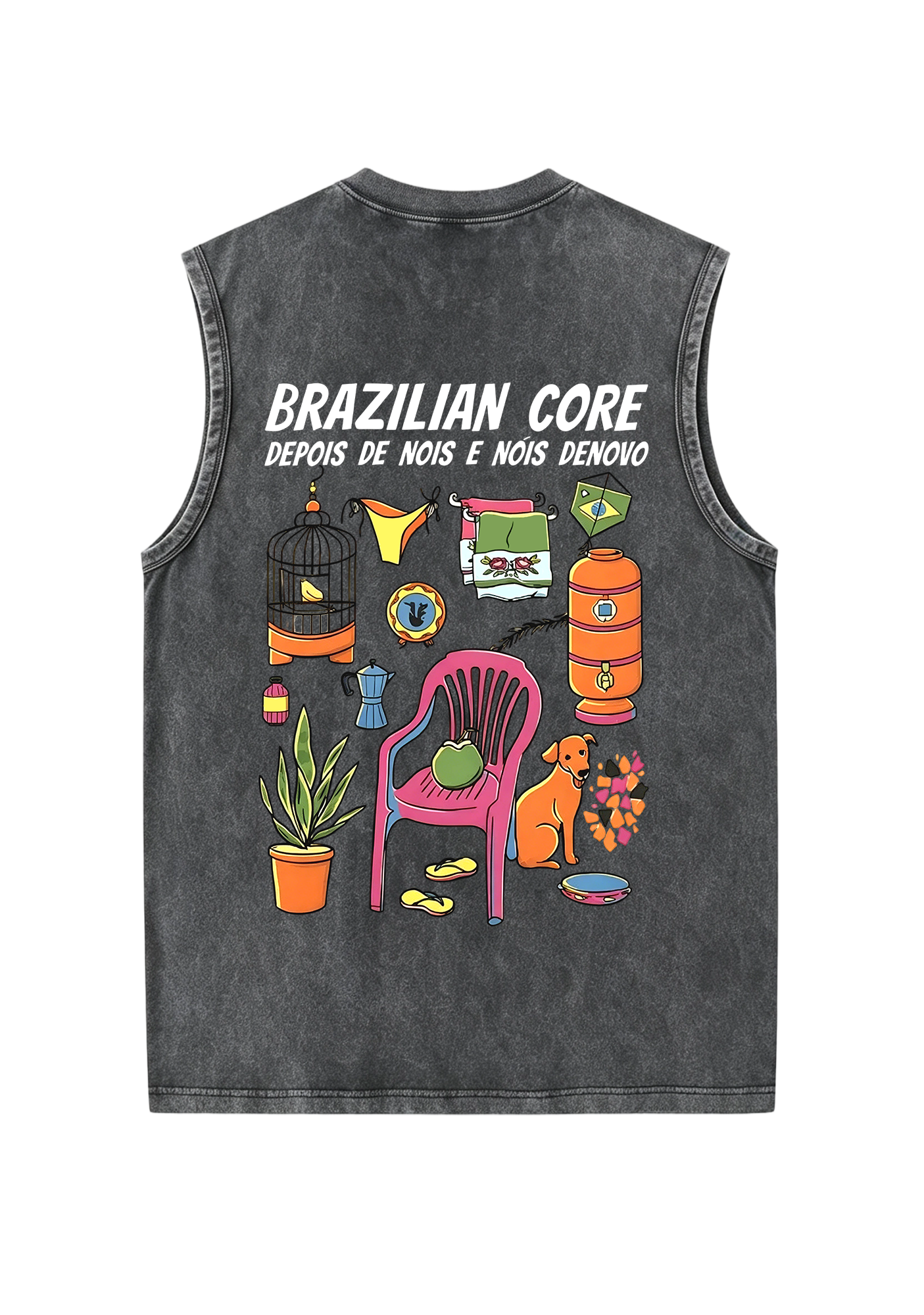 Brazilian Core Daily Life Collage Print Washed Tank