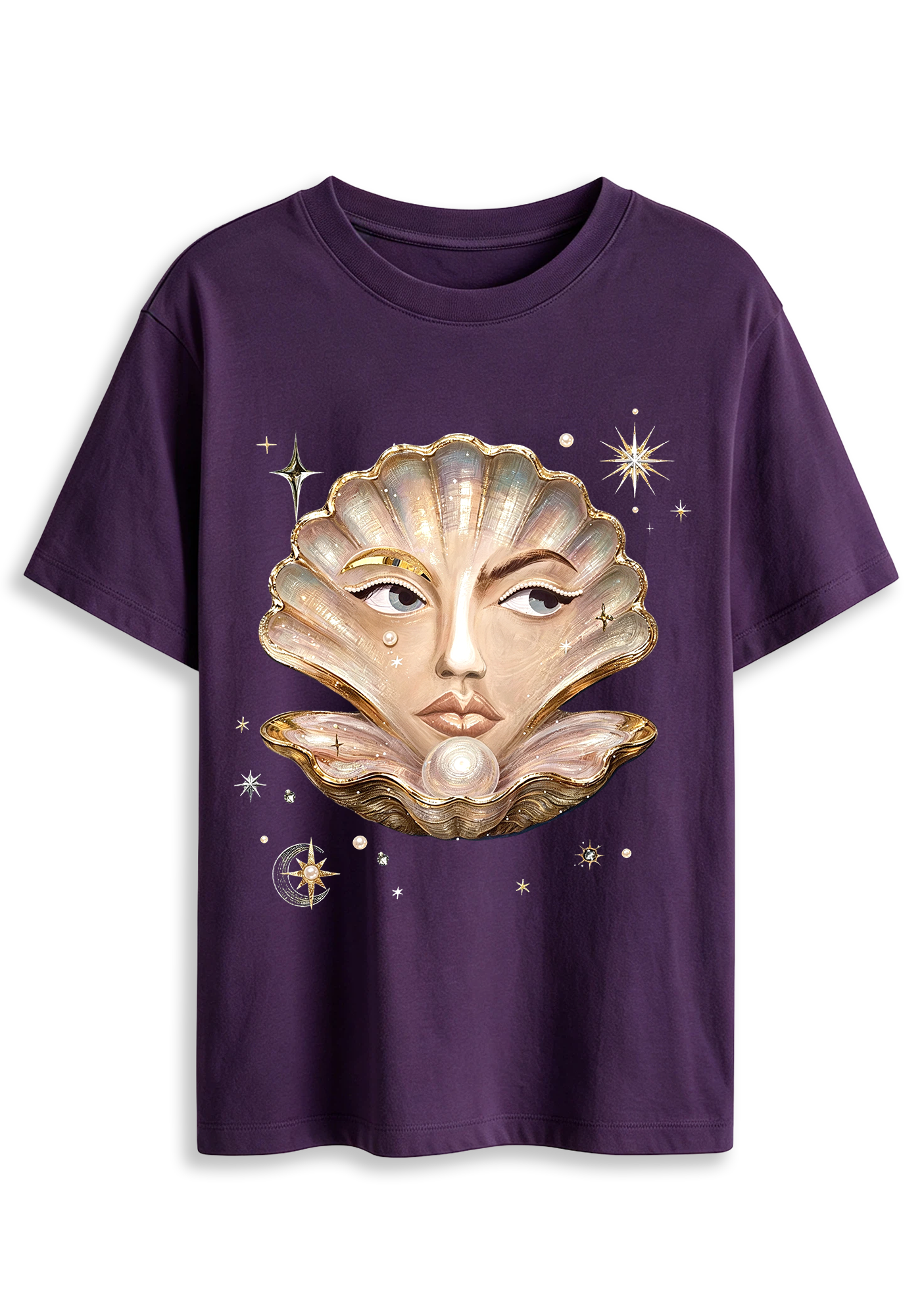 Surreal Seashell Face Pearl Celestial Graphic T-Shirt