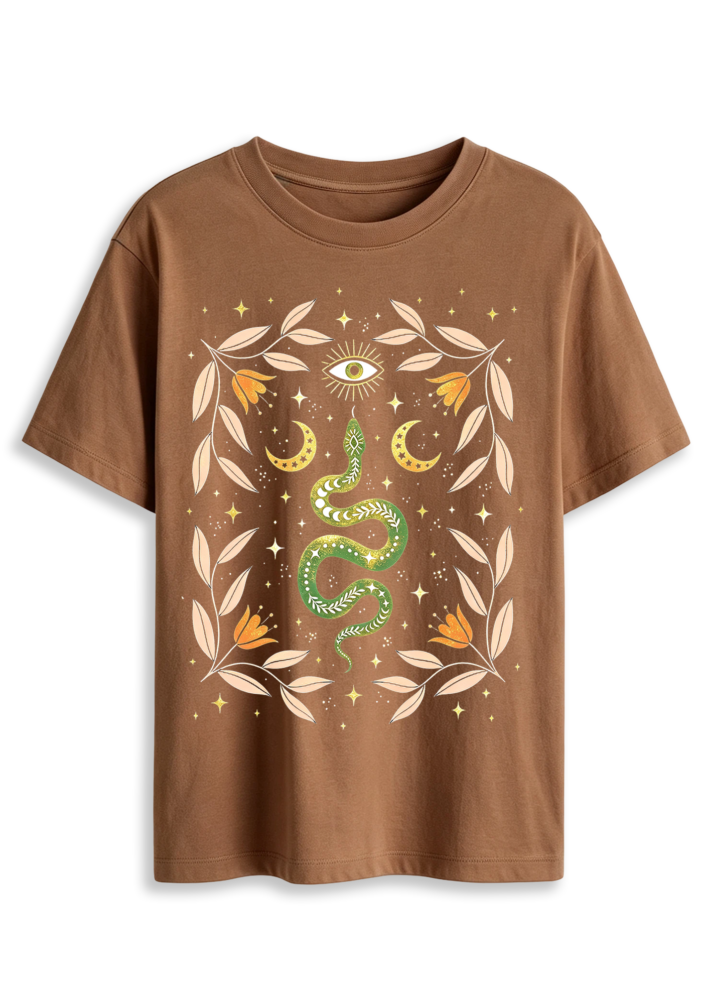 Celestial Snake Evil Eye Moon Star Graphic T-Shirt