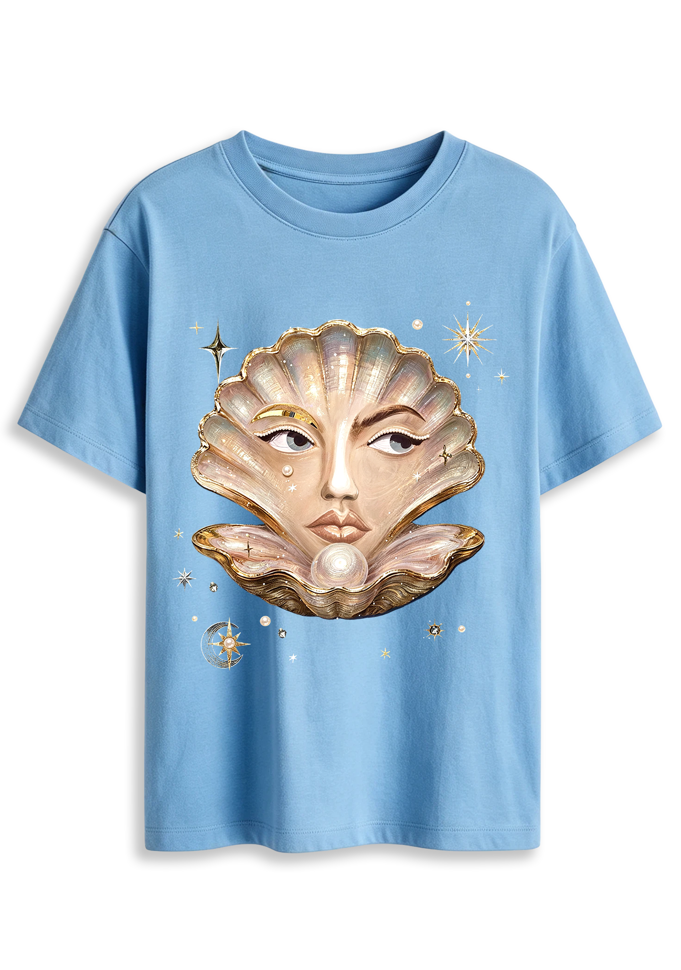 Surreal Seashell Face Pearl Celestial Graphic T-Shirt