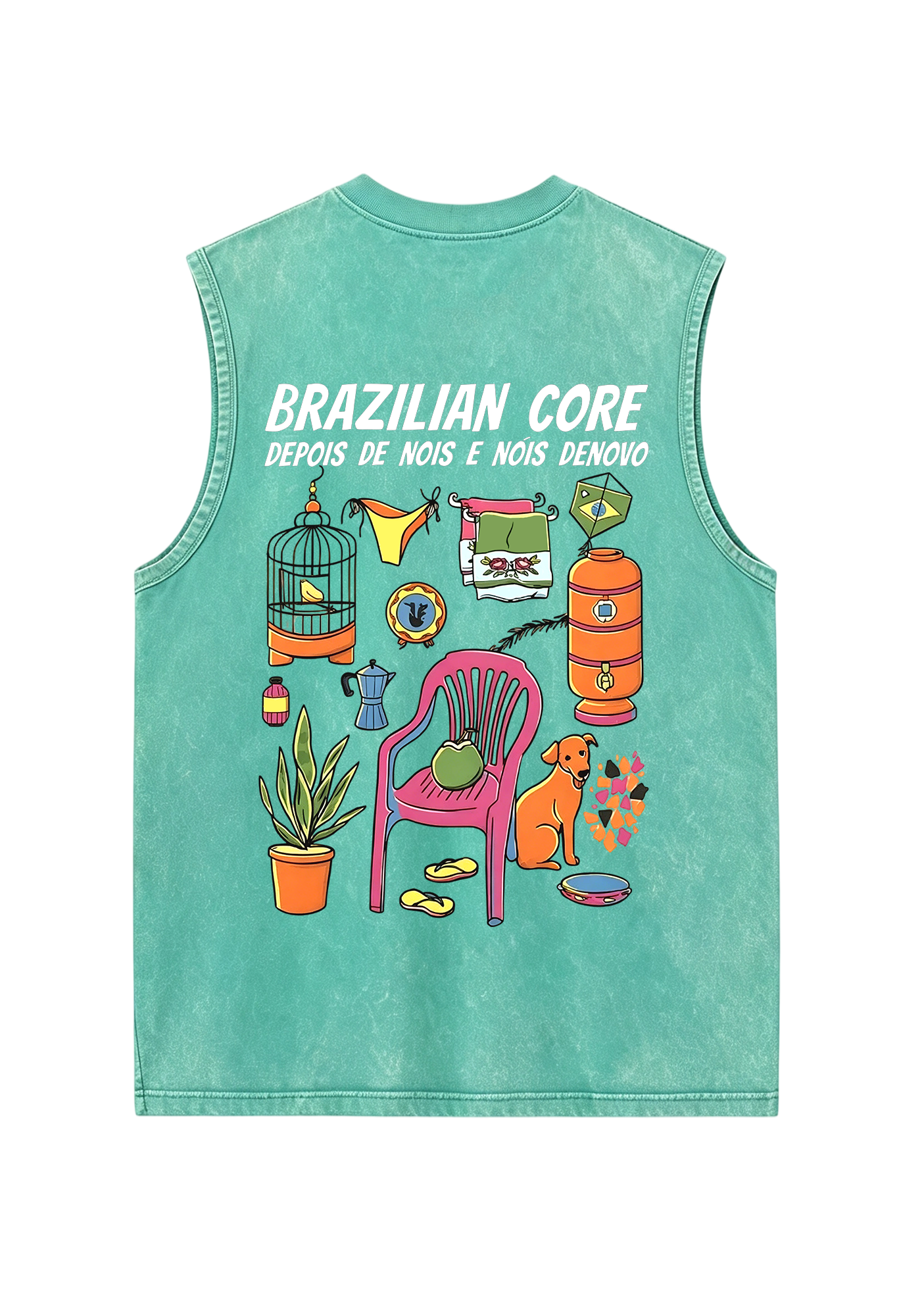 Brazilian Core Daily Life Collage Print Washed Tank