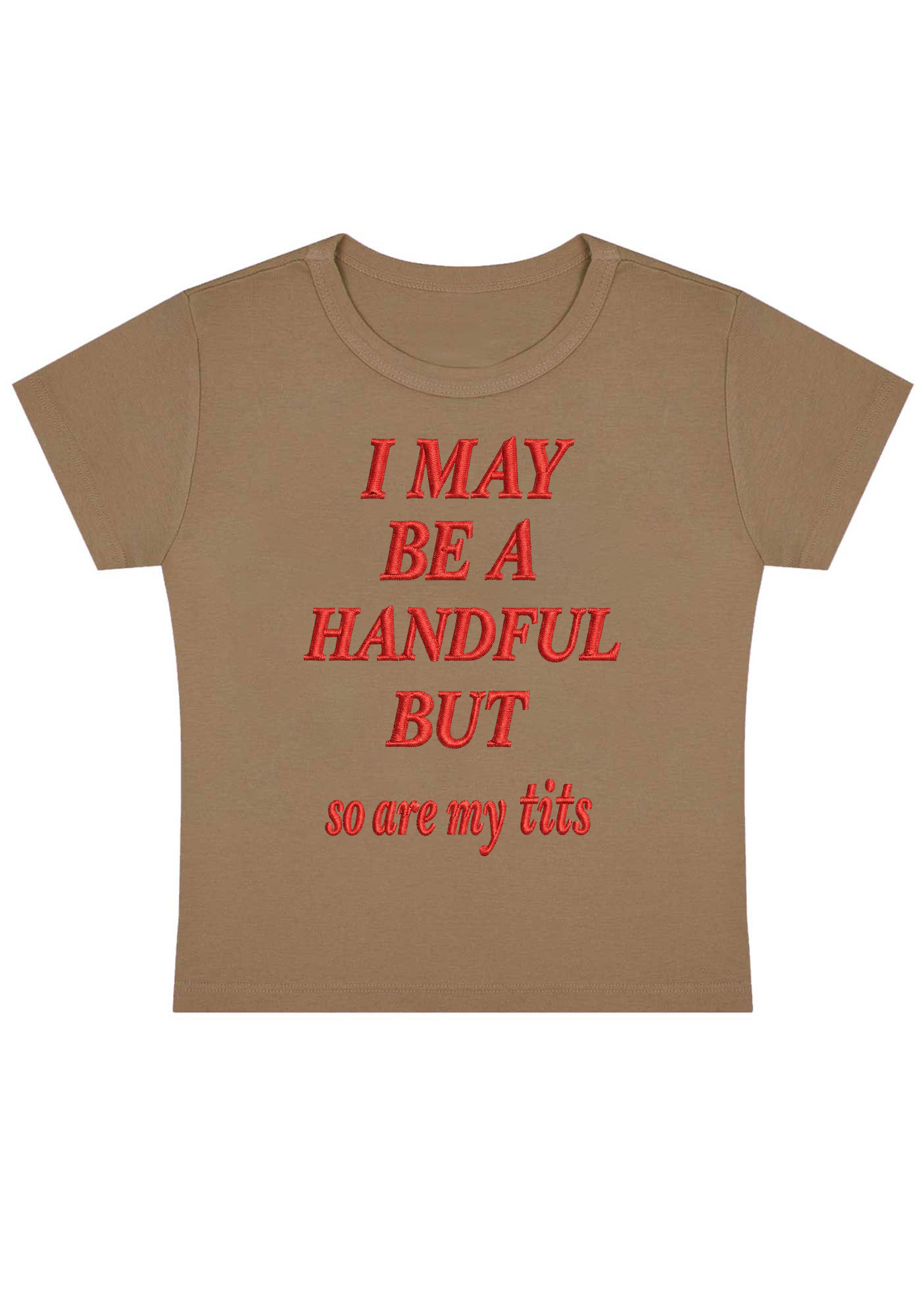 I May Be A Handful But So Are My Tits Embroidery Y2K Baby Tee