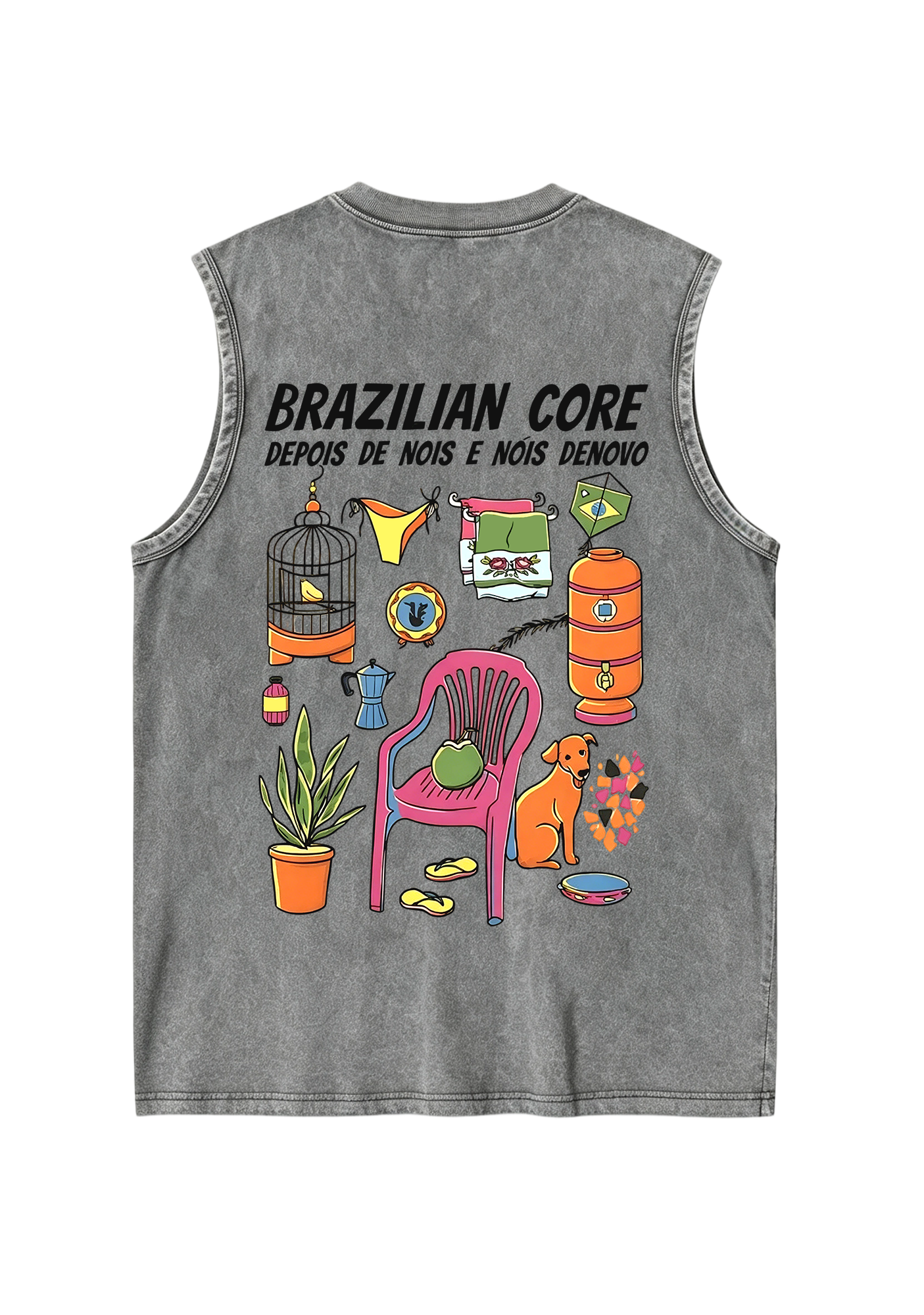 Brazilian Core Daily Life Collage Print Washed Tank