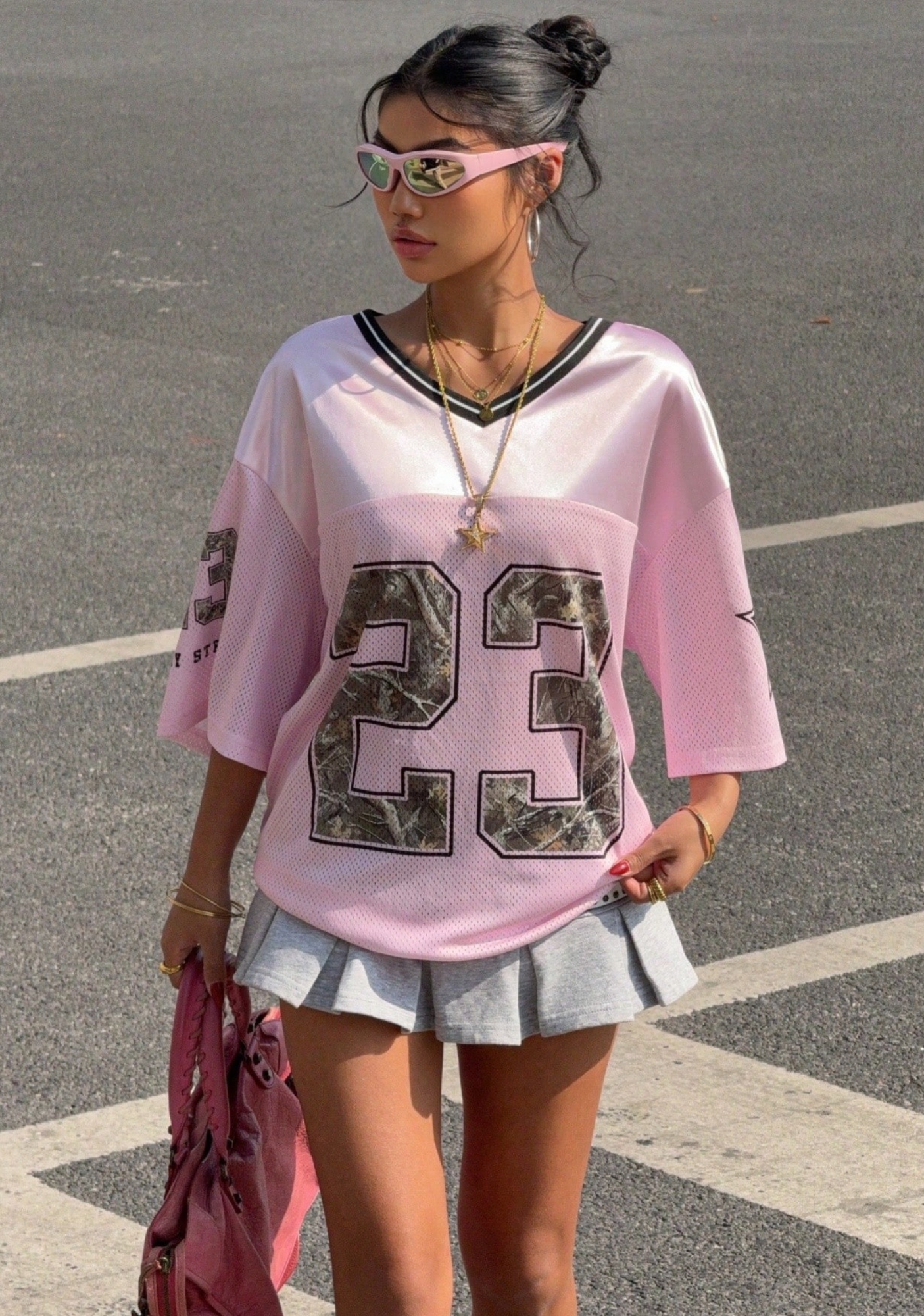 23 Leopard Star Print Oversized Mesh Jersey Shirts