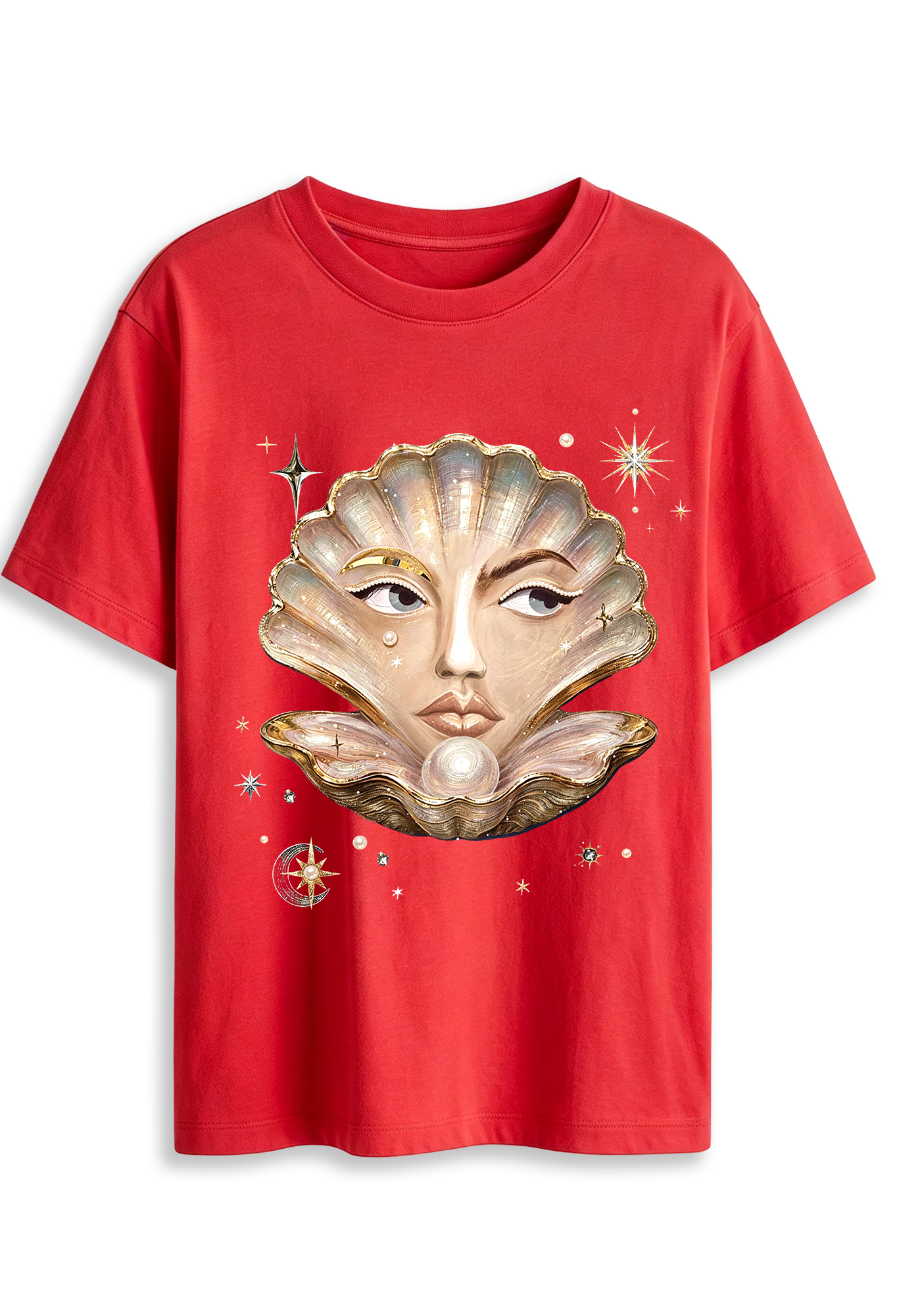 Surreal Seashell Face Pearl Celestial Graphic T-Shirt