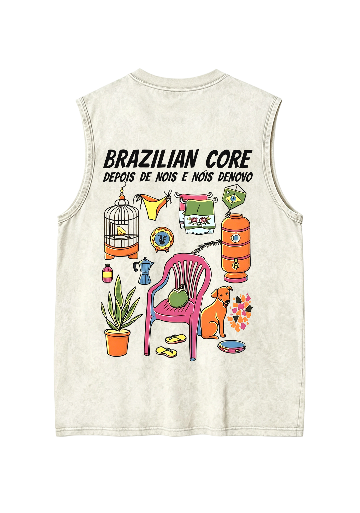 Brazilian Core Daily Life Collage Print Washed Tank