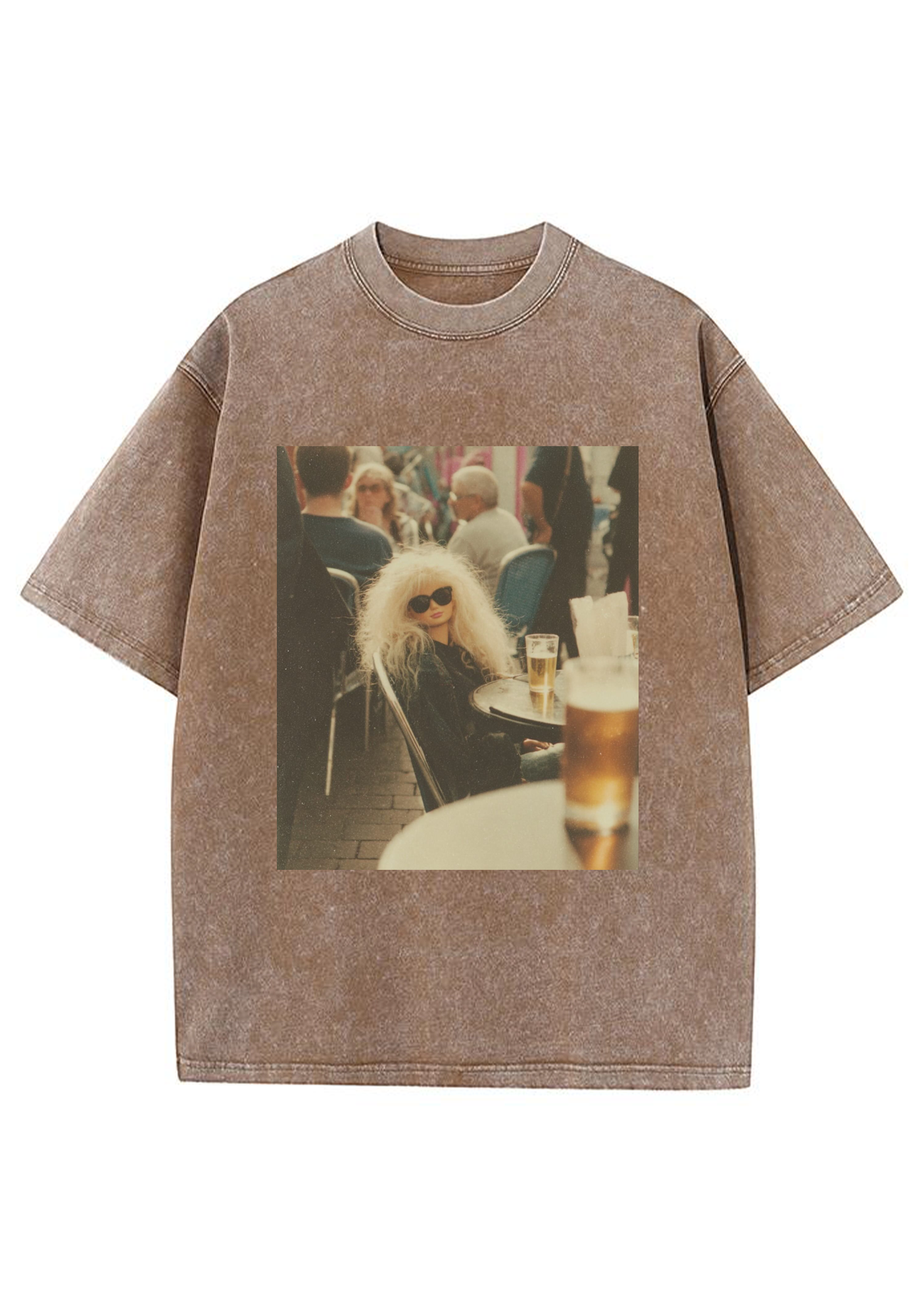 Vintage Cafe Beer Barbie Grunge Y2K Washed Tee