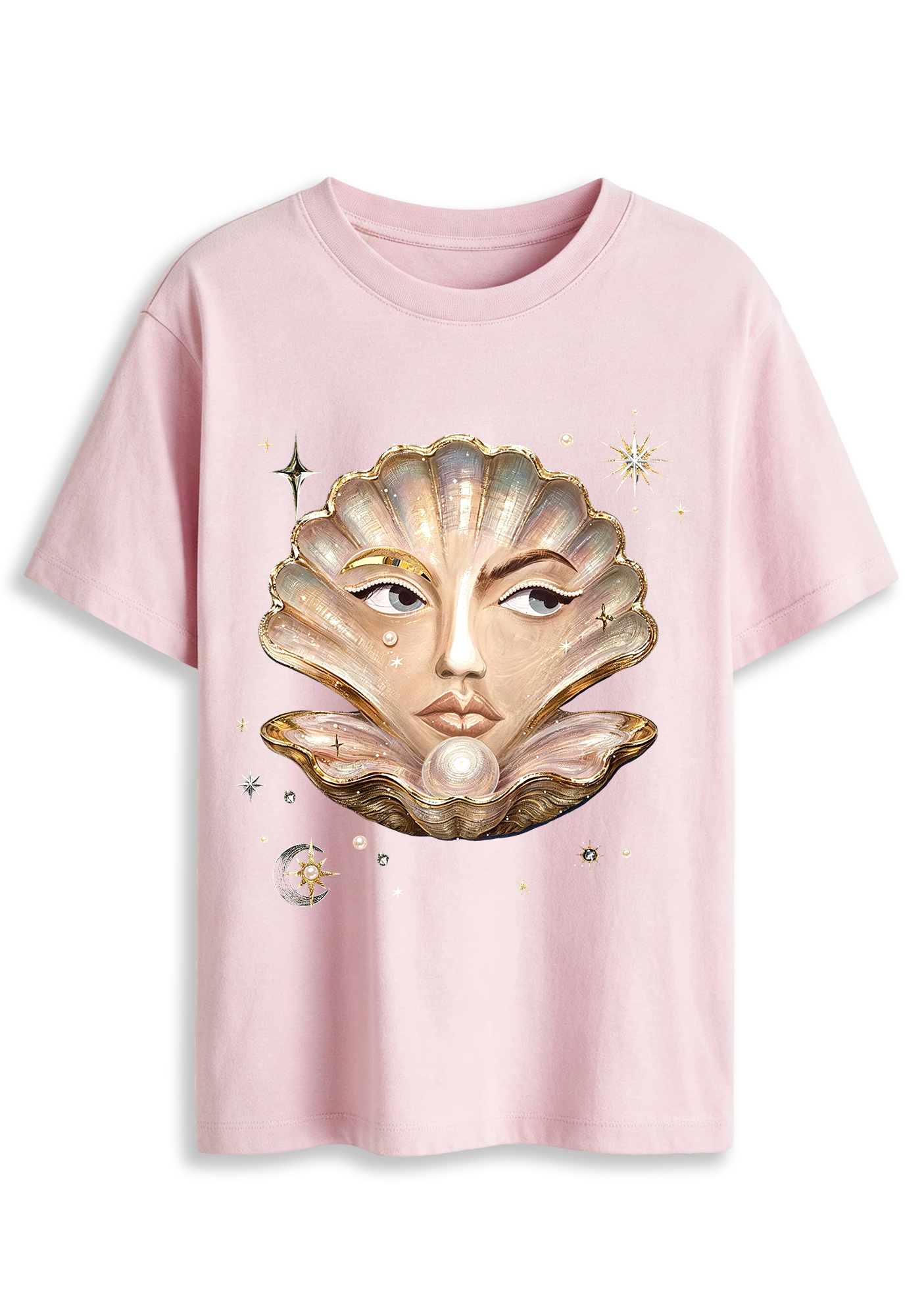 Surreal Seashell Face Pearl Celestial Graphic T-Shirt