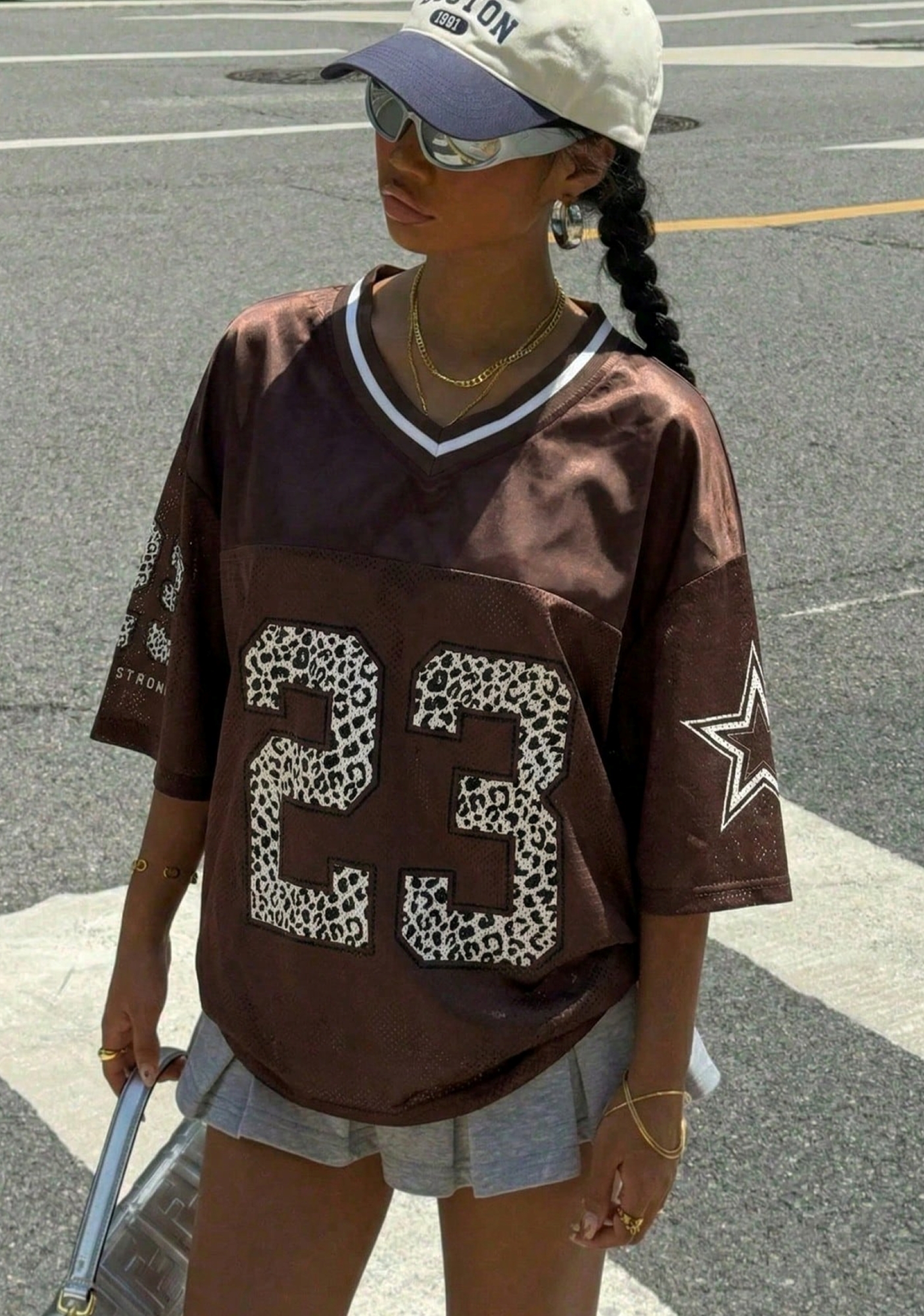 23 Leopard Star Print Oversized Mesh Jersey Shirts