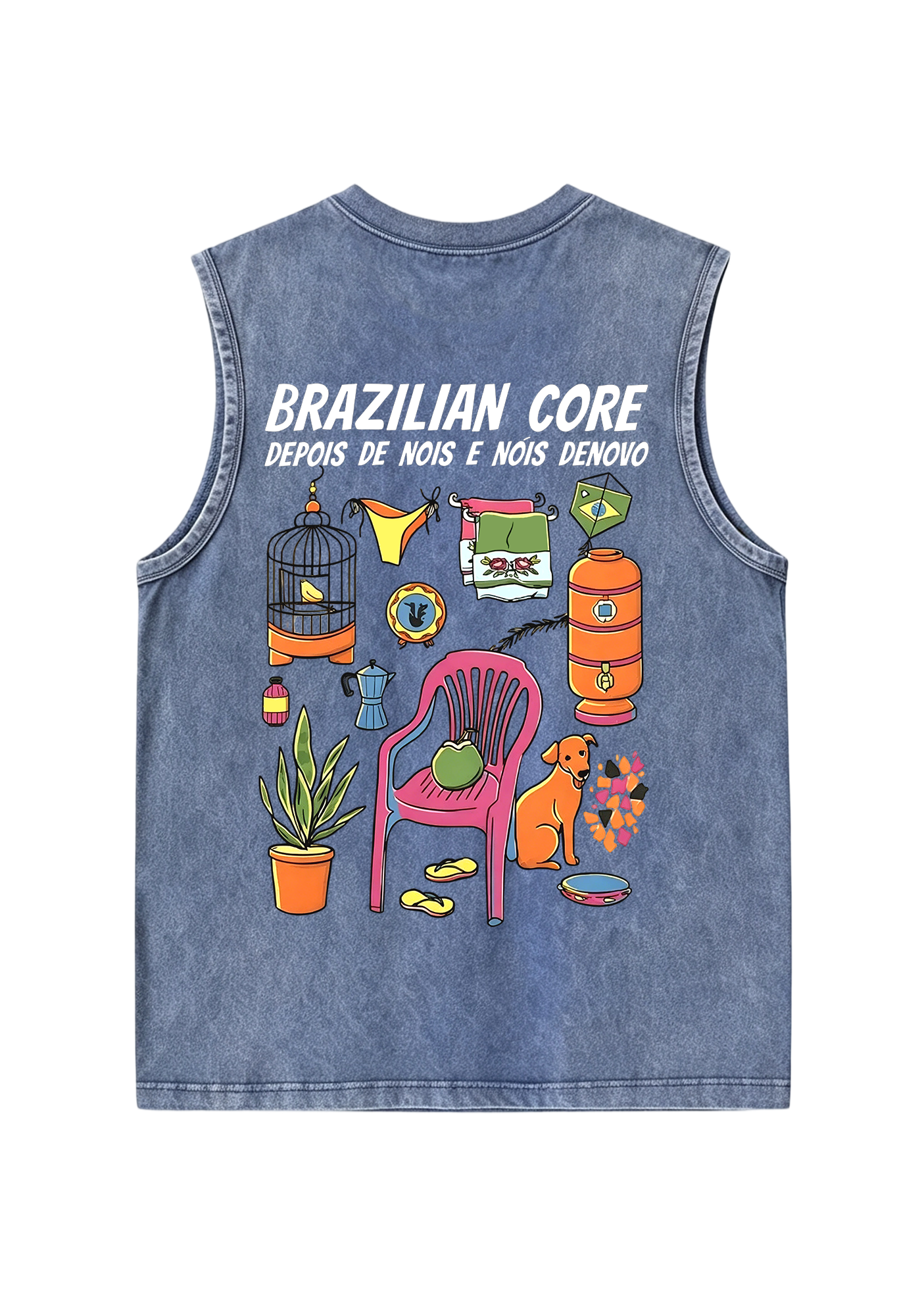 Brazilian Core Daily Life Collage Print Washed Tank