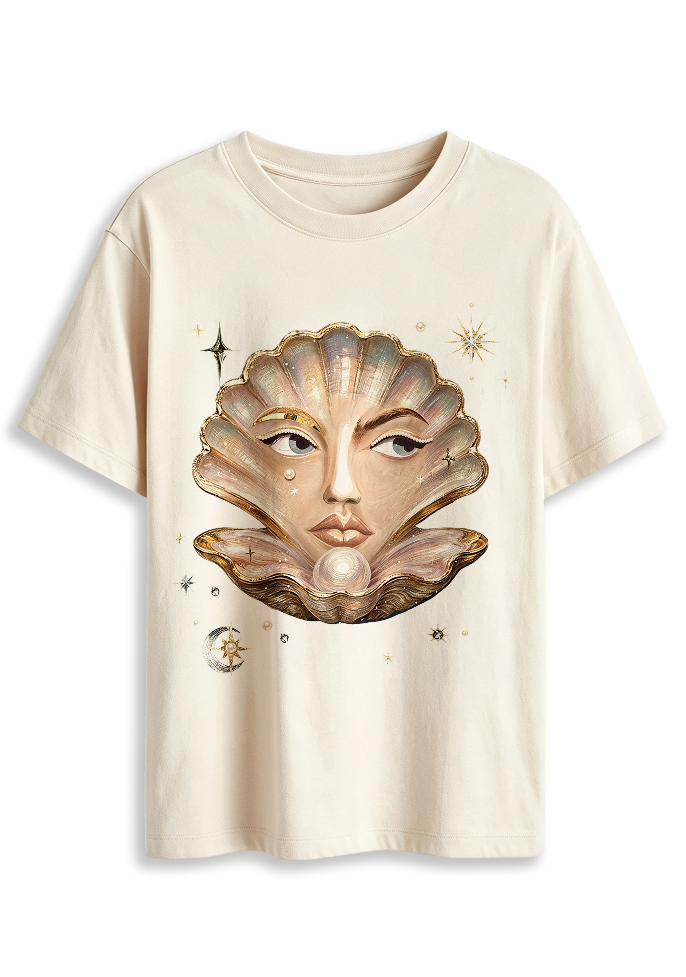 Surreal Seashell Face Pearl Celestial Graphic T-Shirt