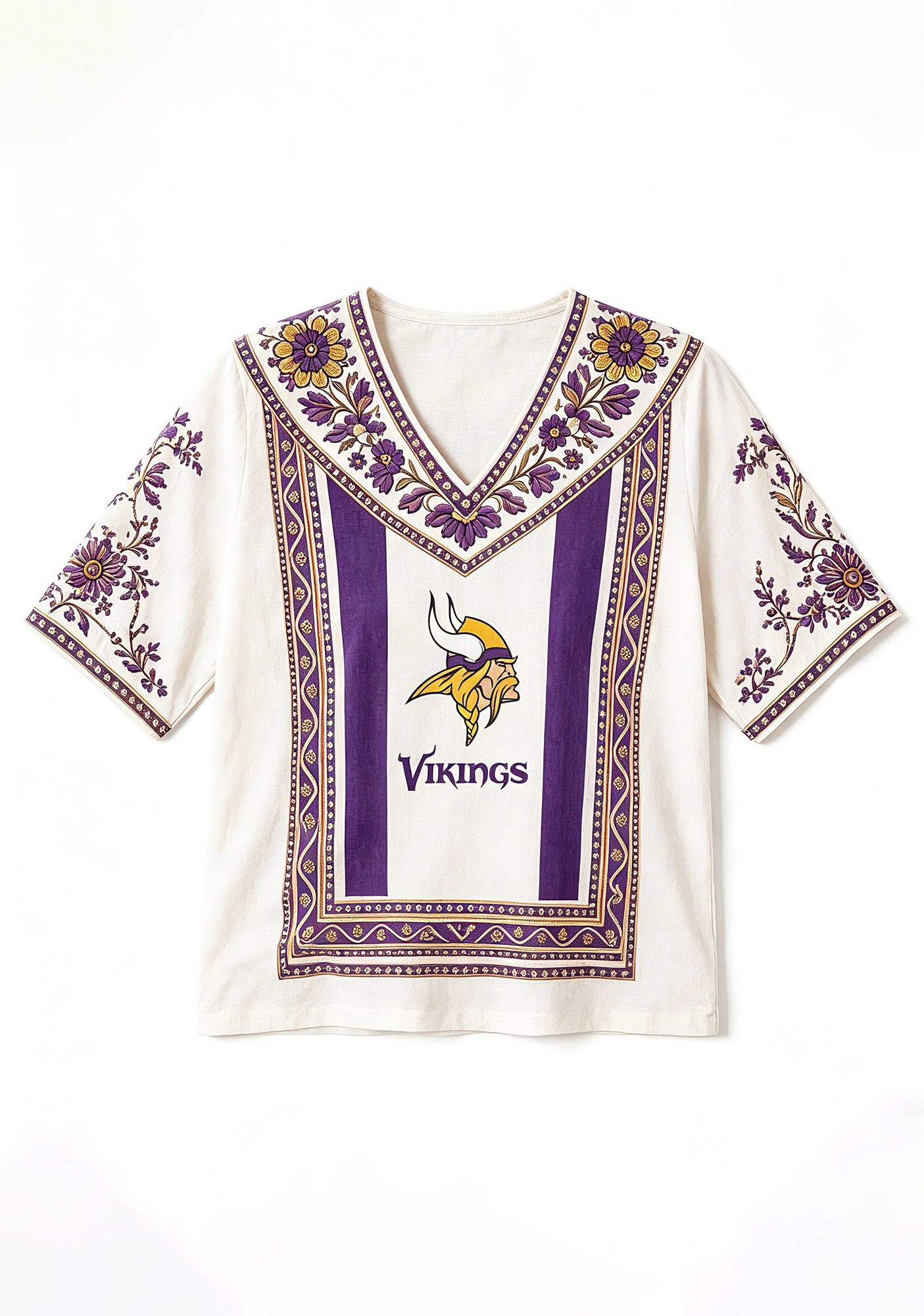 Boho Purple Floral Minnesota Vikings V-Neck Blouse