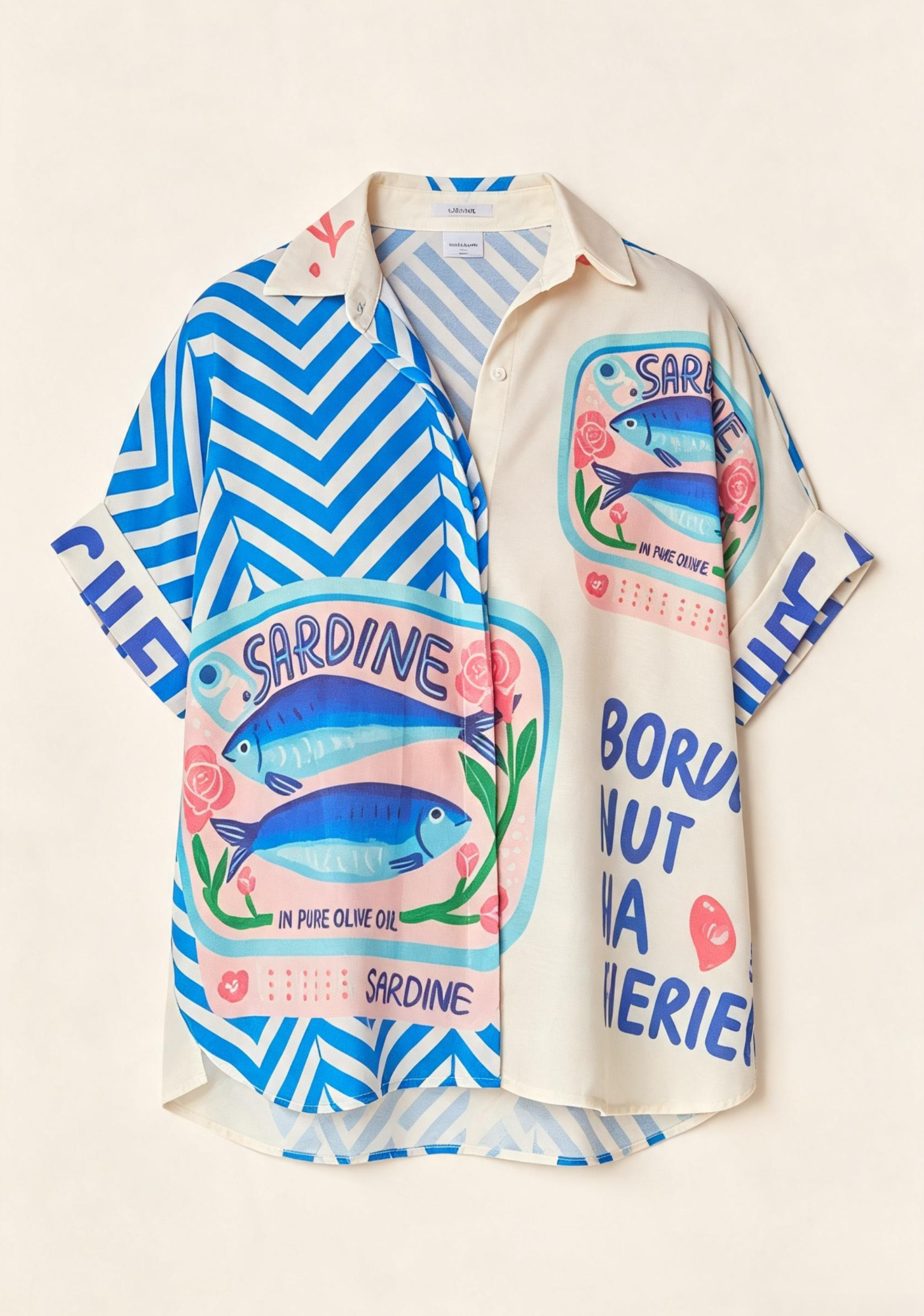 Retro Sardine Can Print Button Up Shirt