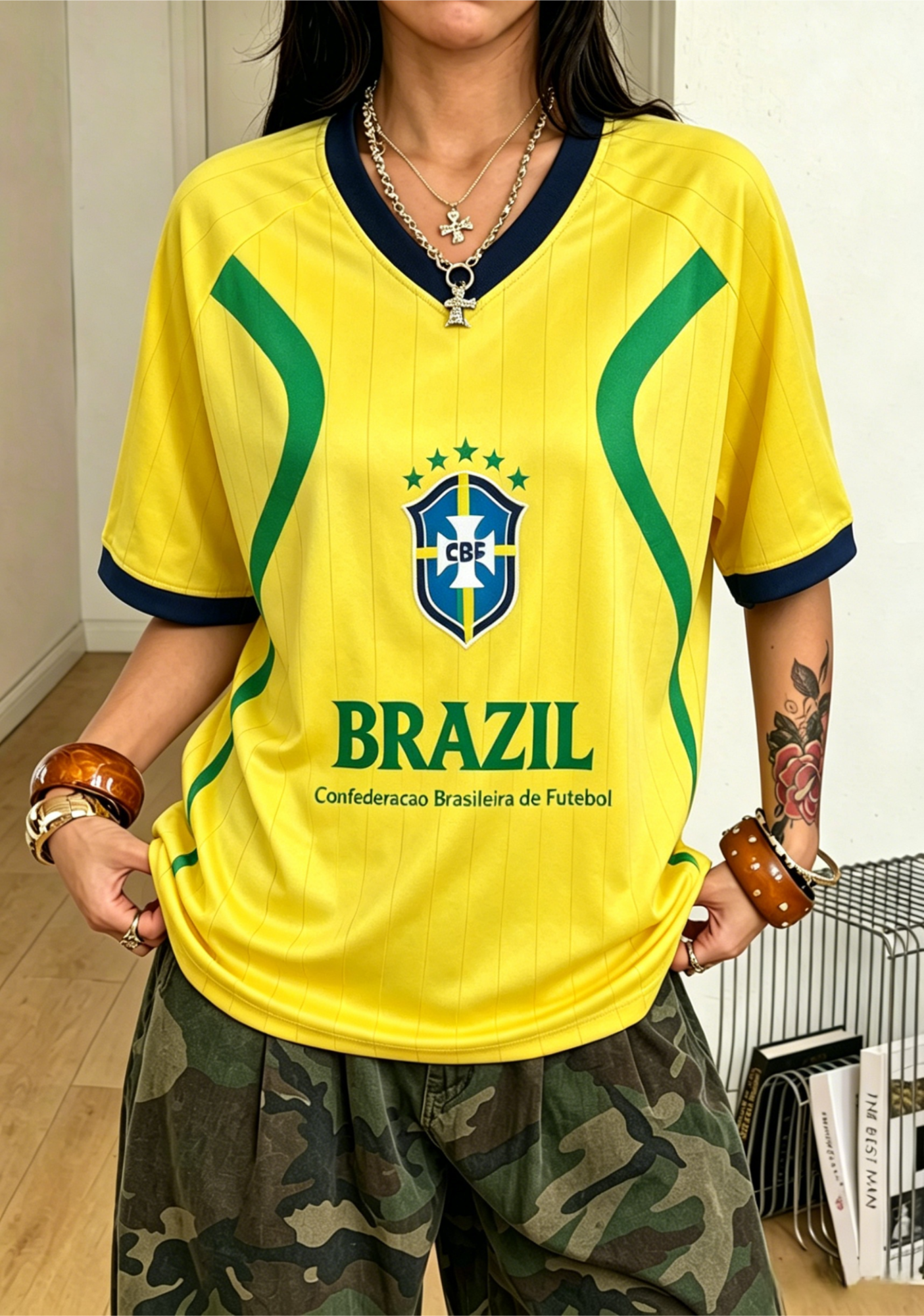 Retro Brazil National Team Yellow Striped Y2K Jersey Shirts