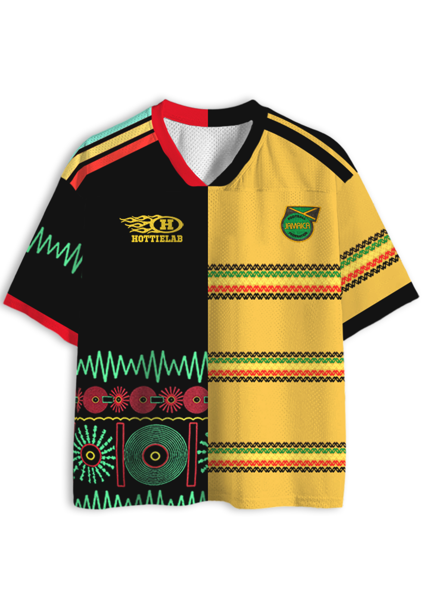 Split Black & Yellow Jamaica Tribal Streetwear Jersey Shirt