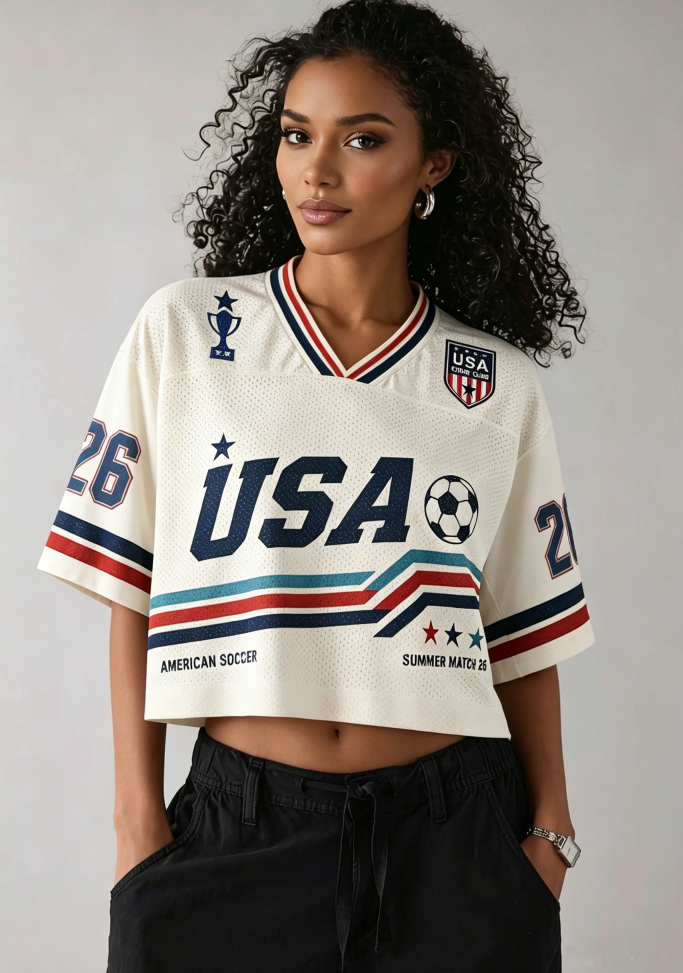 USA Star Trophy Graphic Cropped Mesh Jersey Shirt
