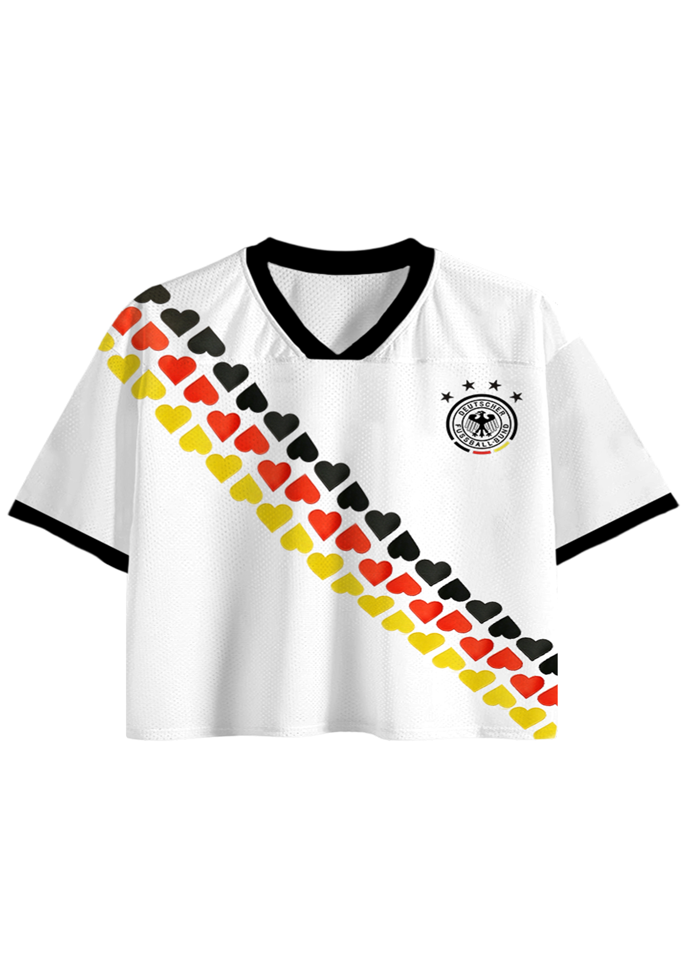 Germany Flag Heart Print Cropped Mesh Jersey Shirt