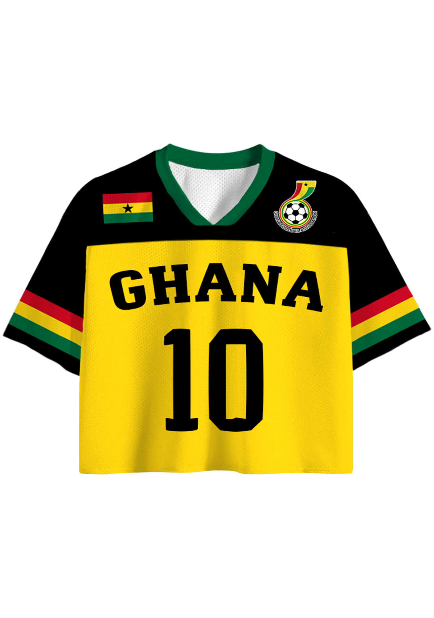 Ghana No.10 Color Block Cropped Mesh Jersey Shirt