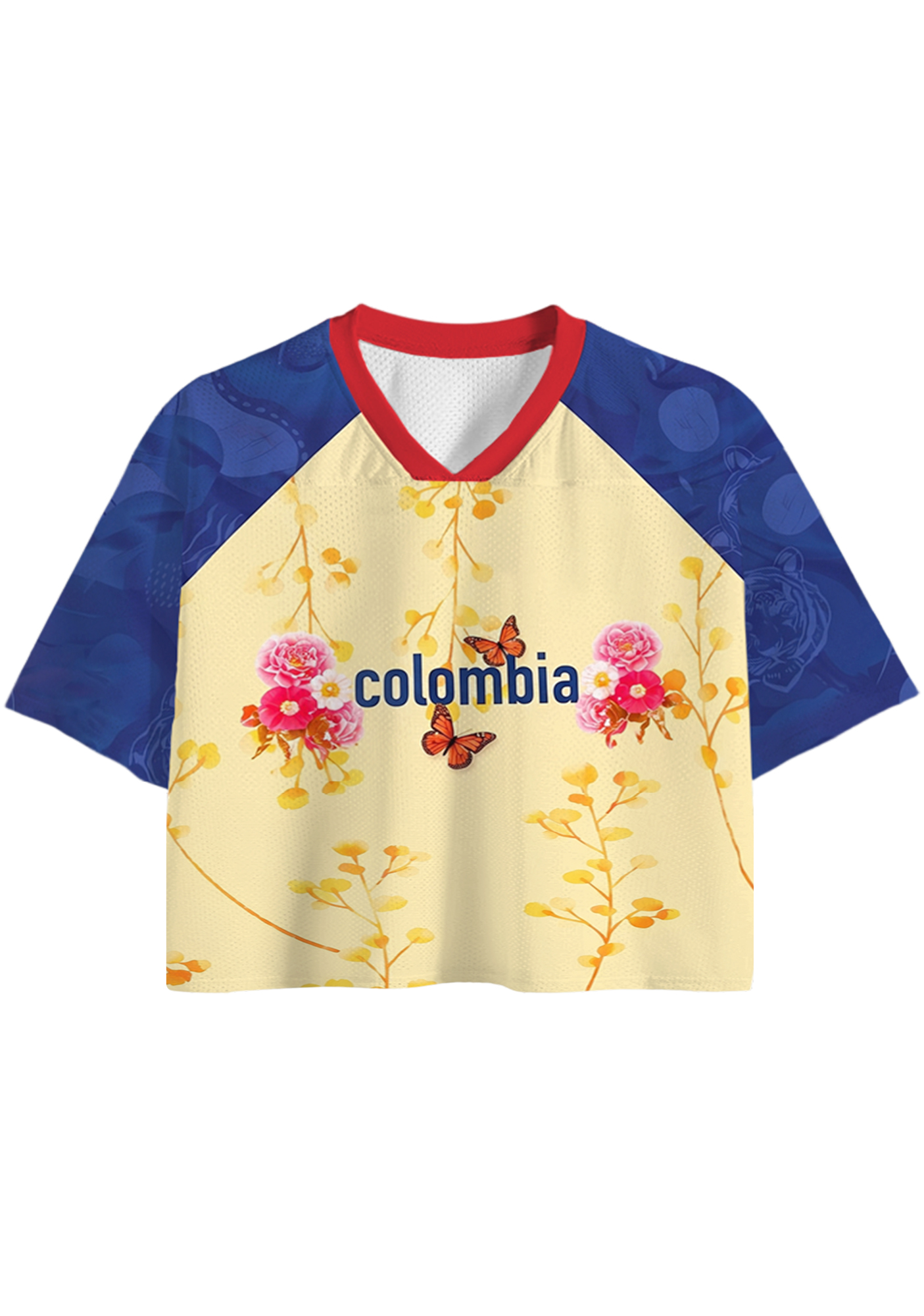 Vintage Floral Print Colombia Cropped Mesh Jersey Shirt