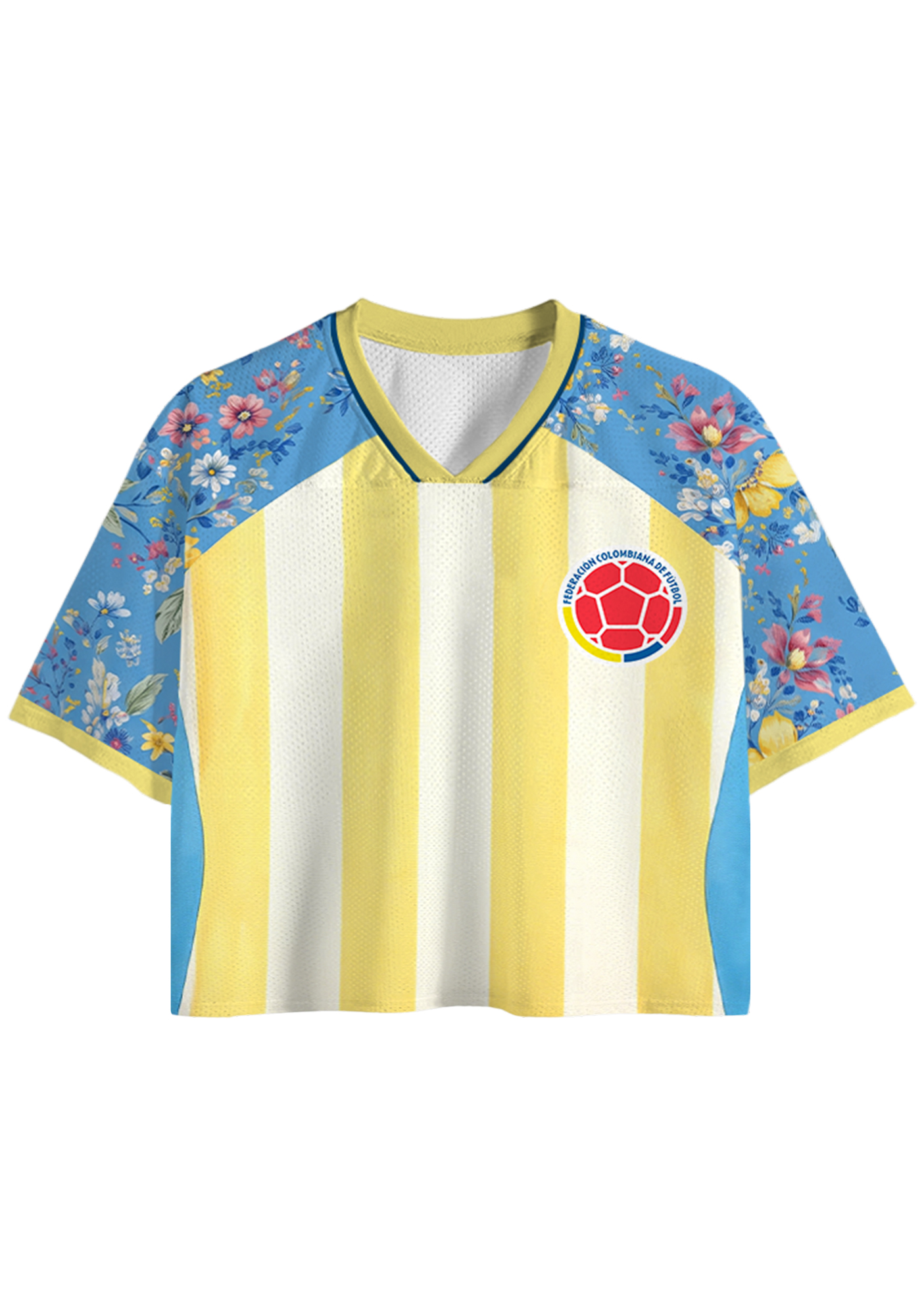 Colombia Floral Raglan Stripe Cropped Mesh Jersey Shirt