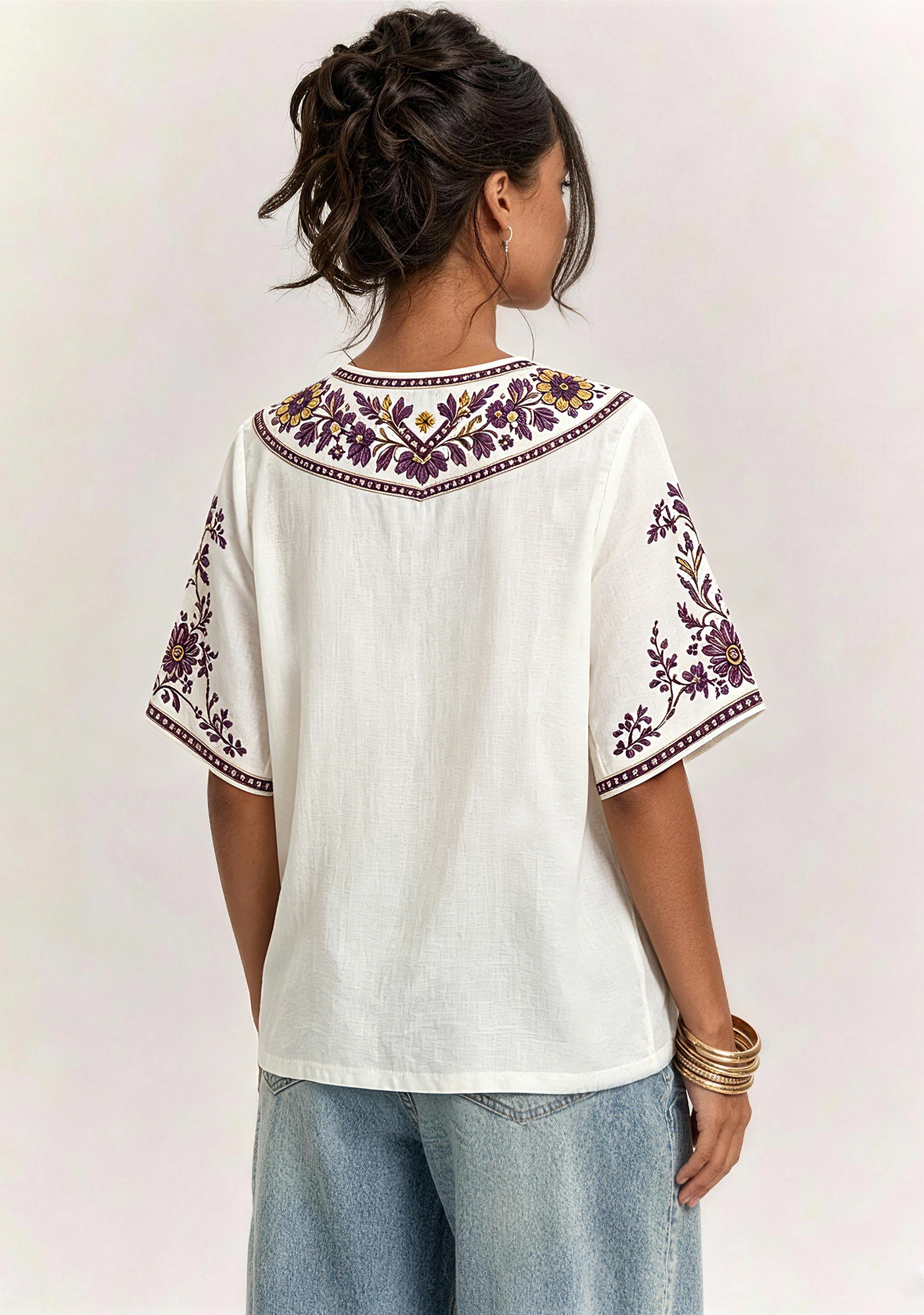 Boho Purple Floral Minnesota Vikings V-Neck Blouse
