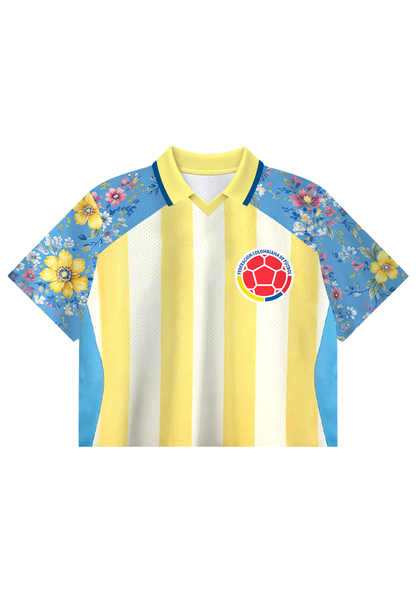 Colombia Floral Raglan Stripe Cropped Collared Soccer Jersey