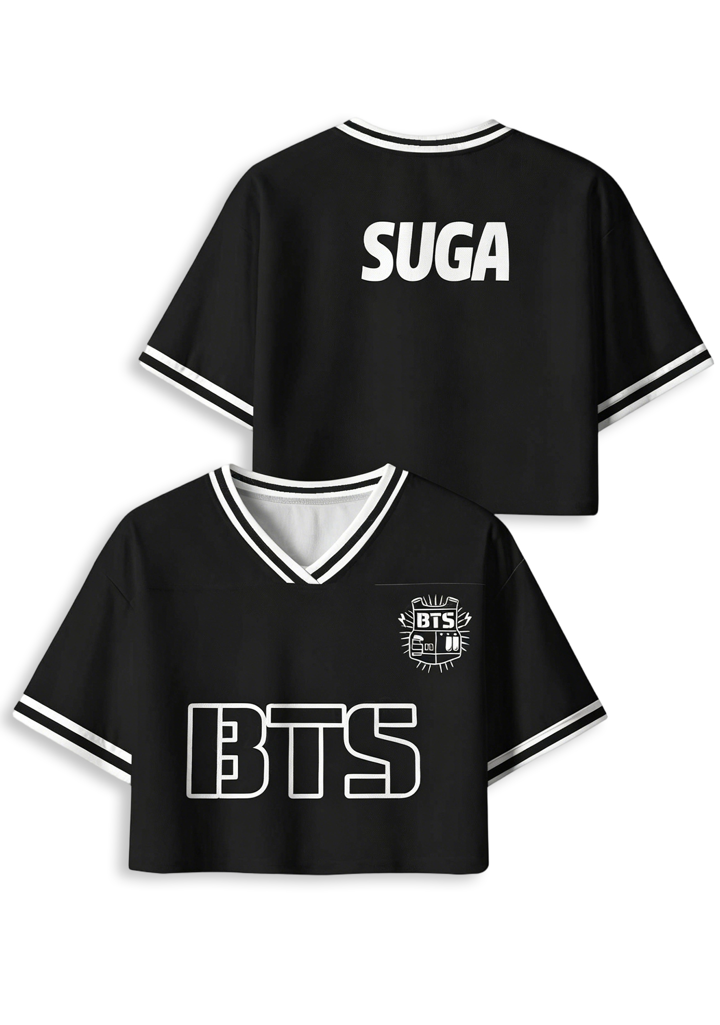 Y2K BTS Black Cropped Mesh Jersey Shirt