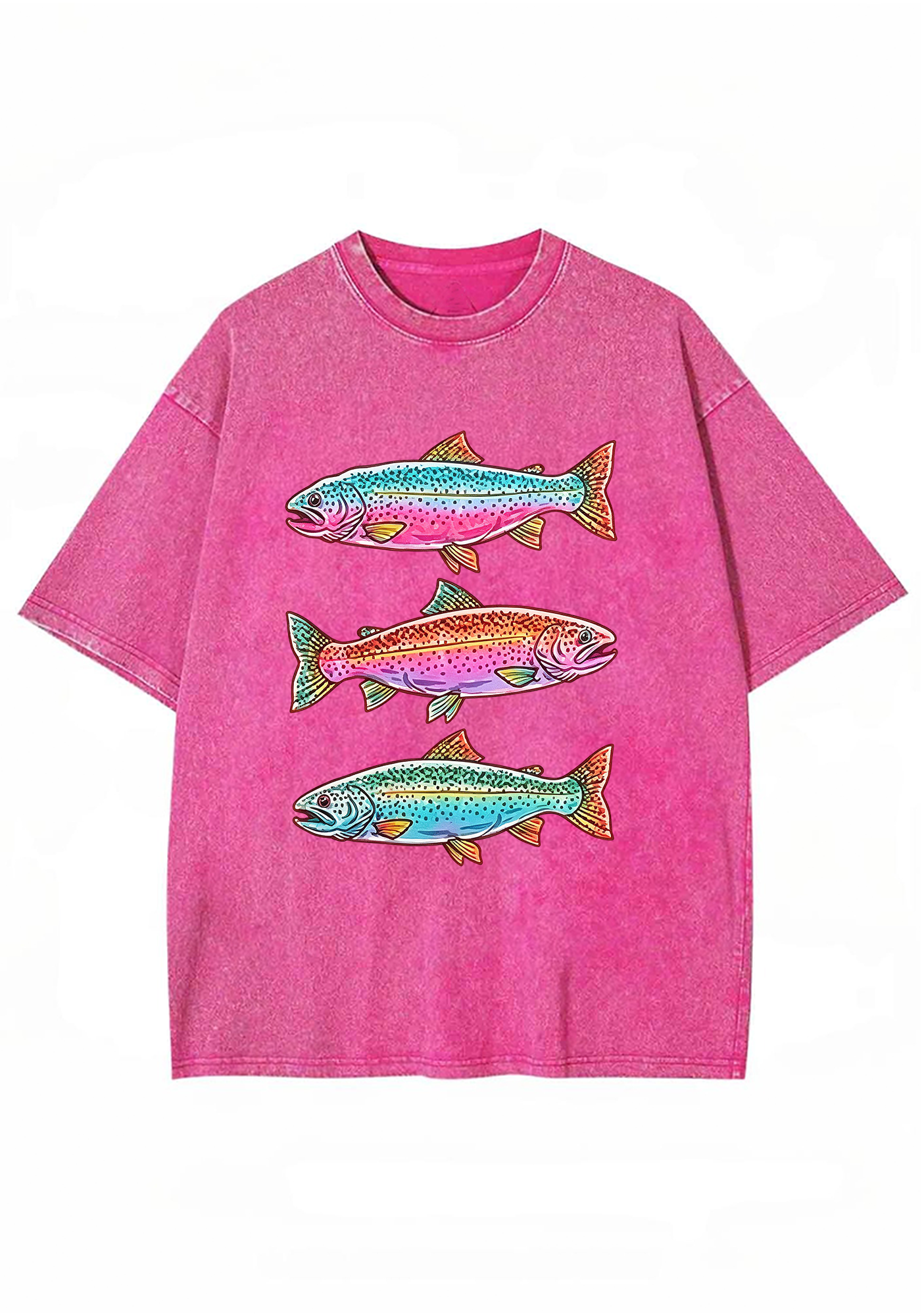 Three Colorful Rainbow Trout Fishing Washed Tee