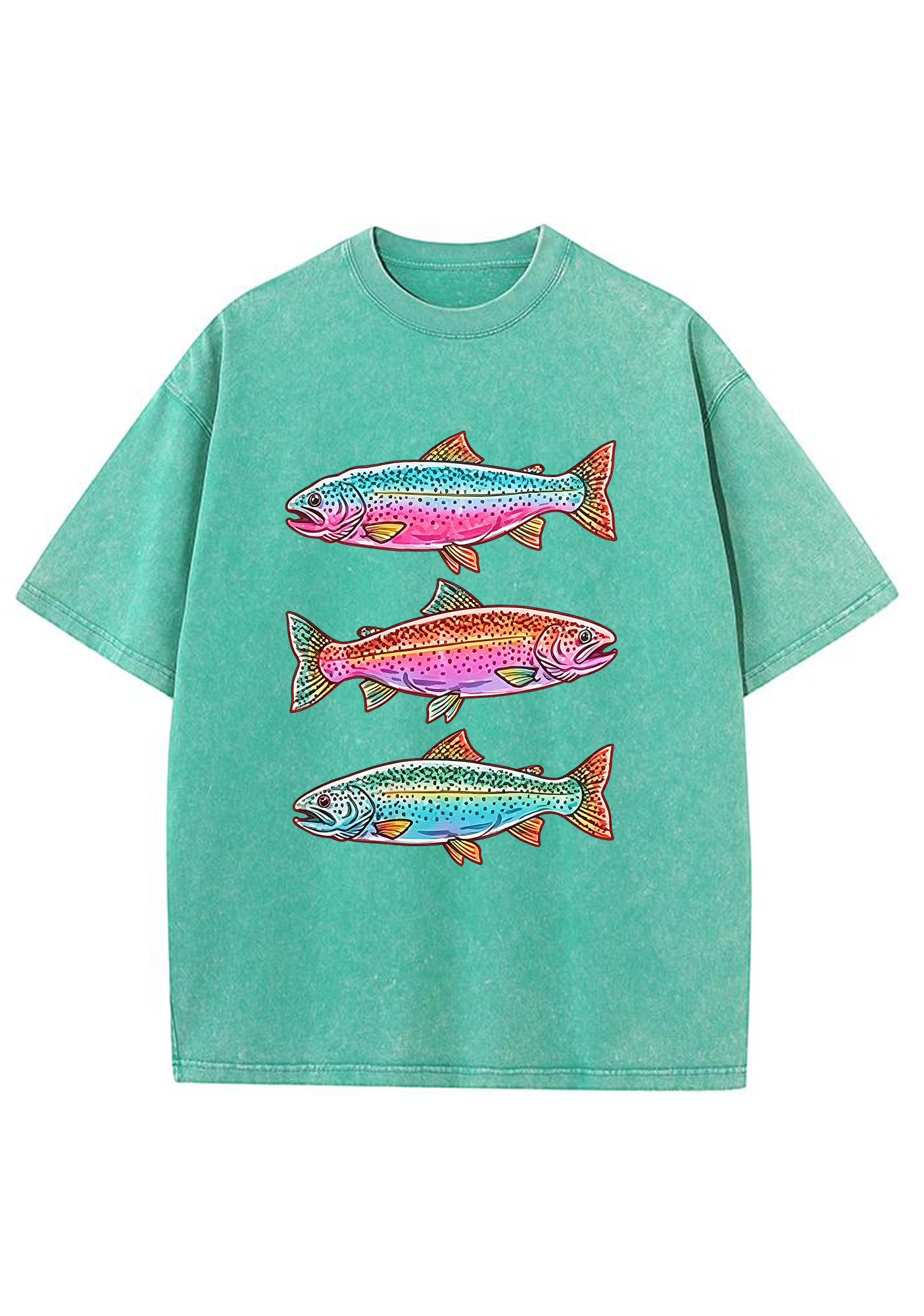 Three Colorful Rainbow Trout Fishing Washed Tee